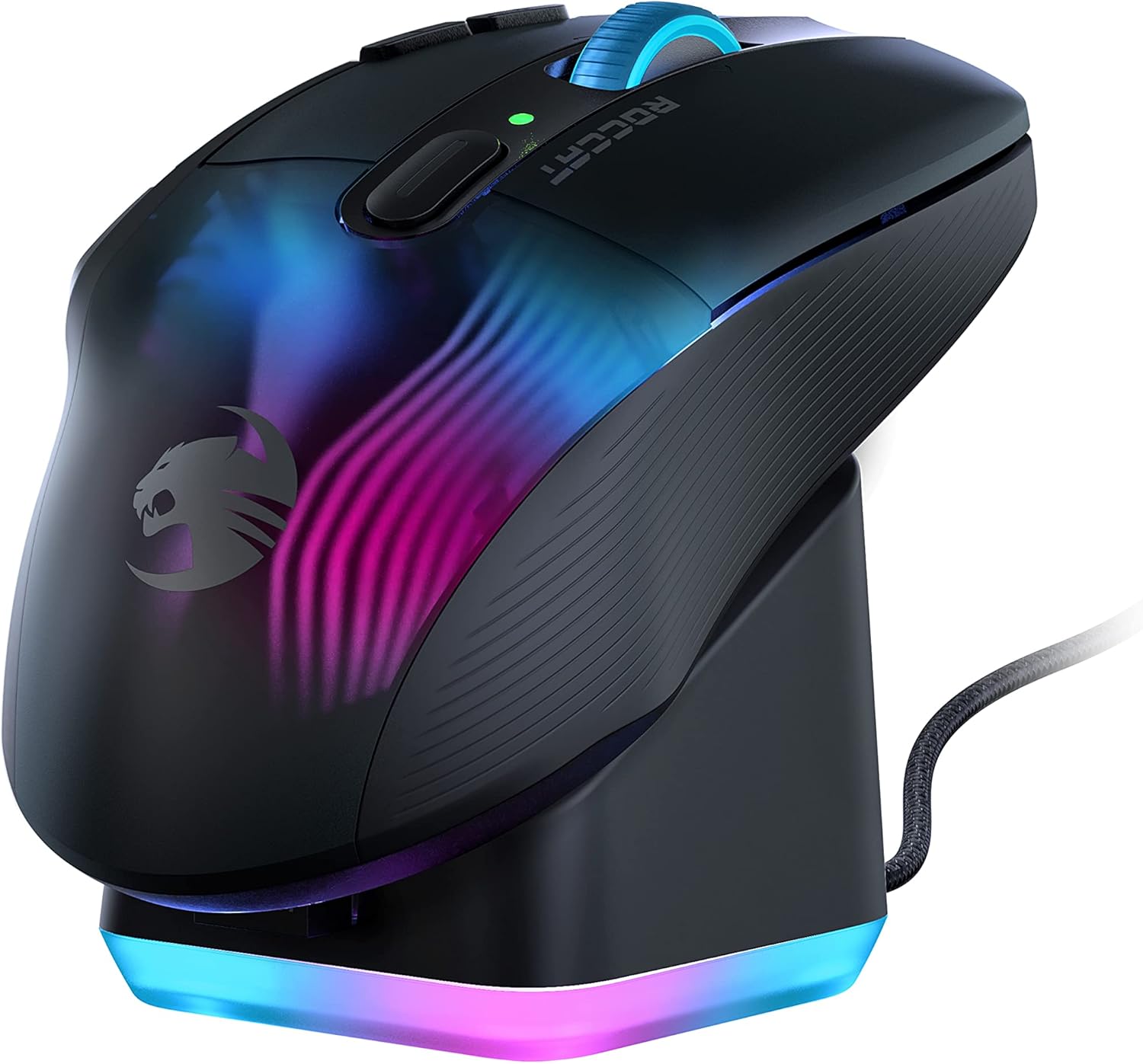ROCCAT Kone XP Air – Wireless Customizable Ergonomic RGB Gaming Mouse, 19K DPI Optical Sensor, 100-hour Battery & Charging Dock, 29 Programmable Inputs & AIMO RGB Lighting, 4D Wheel – Black