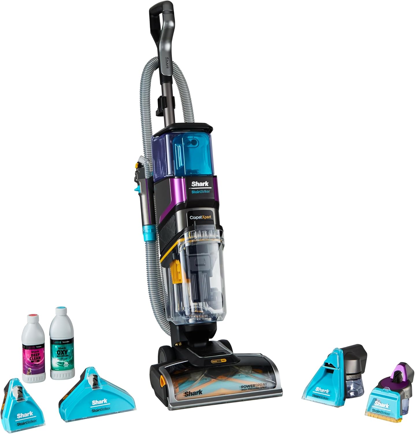 Shark CarpetXpert HairPro Pet Carpet Cleaner, Anti-Tangle & Clog, Built-In StainStriker Spot Cleaner, Removes Tough Stains & Odours, Carpets & Upholstery, 5 Tools, 2 Cleaning Formulas, 1000W, EX300UK