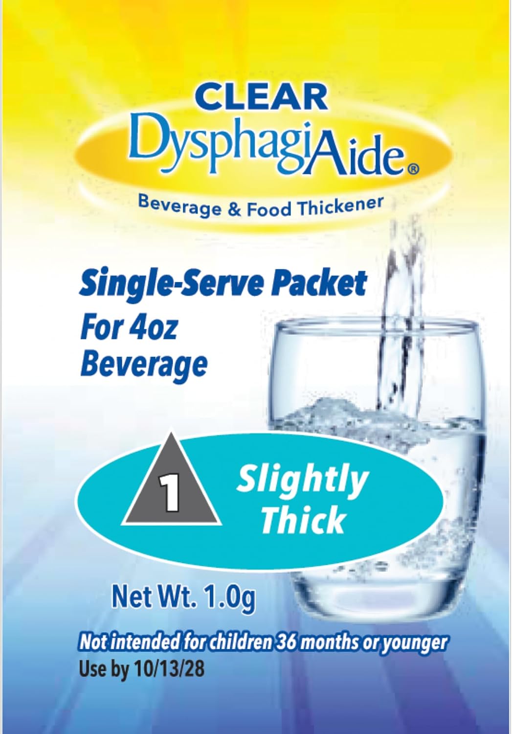 CLEAR DysphagiAide® Instant Beverage and Food Thickener, Level 1 Slightly Thick (Thin Nectar) Box of 24 Single Serve Packets