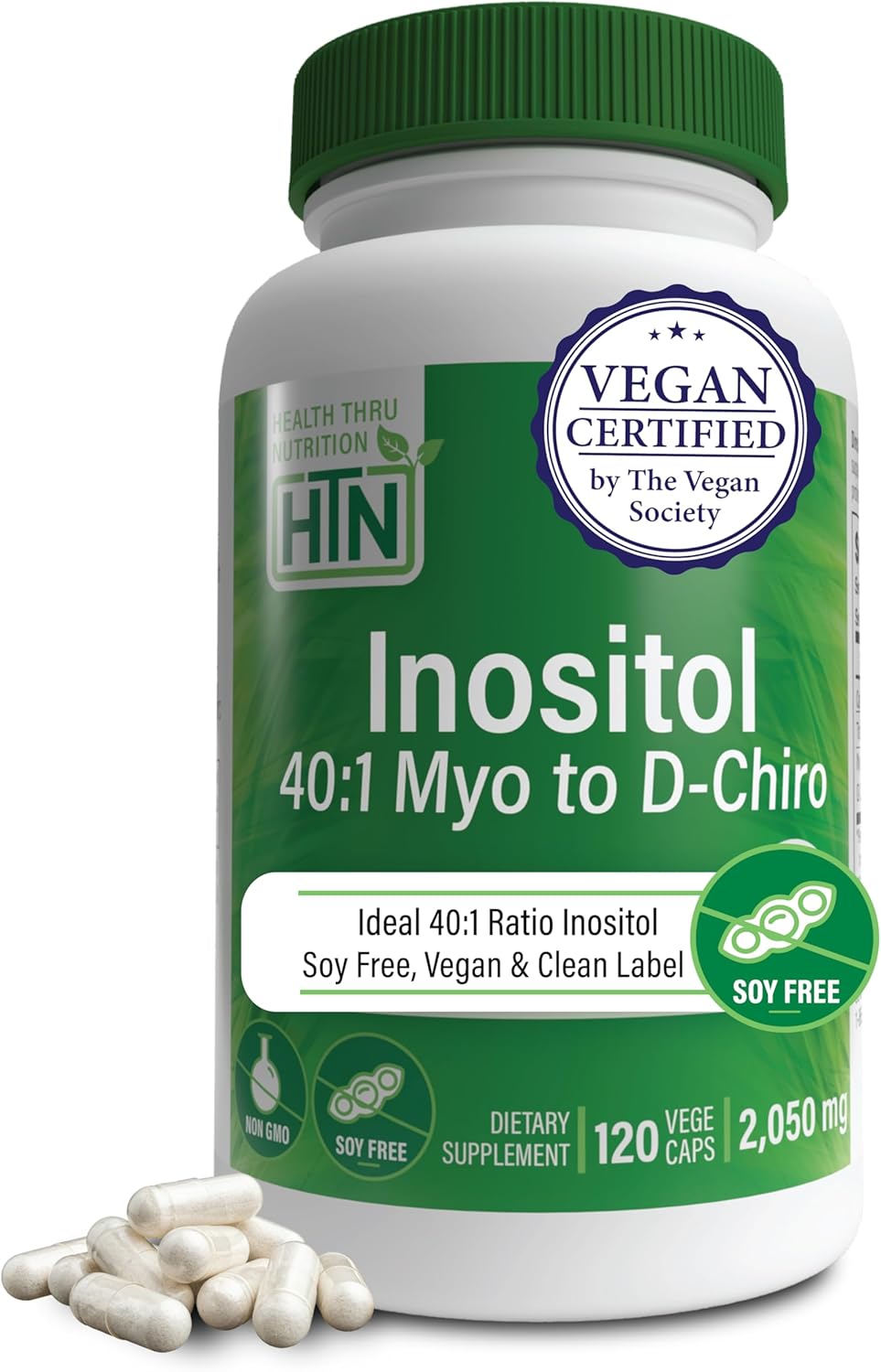 Health Thru Nutrition Inositol Supplement 40:1 Myo-Inositol to D-Chiro-Inositol Ratio 2050mg Per Serving | 120 Capsules | Certified Vegan | Non-GMO