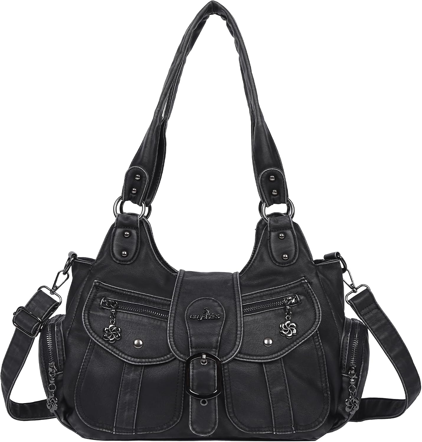 Angel Kiss Women's Soft PU Leather Vintage Shoulder Bag Tote Bag Tote Bag Multi-Pocket Elegant and Spacious for Everyday Work Shopping and Travel