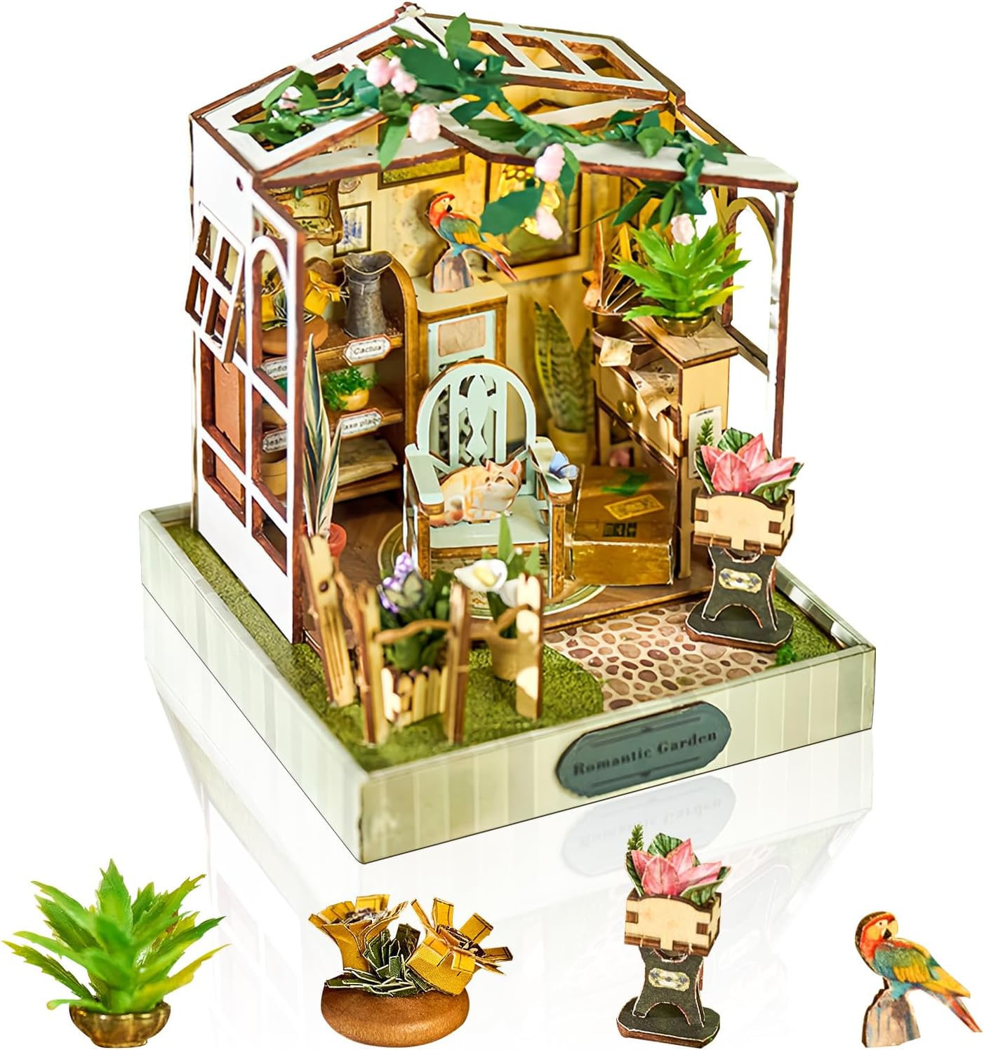 Cuteefun DIY Miniature House Kits, Wooden Tiny Dollhouse with LED Light, Handmade Crafts for Adults Teen to Building, Make Your Own Birthday Christmas (Romantic Garden)