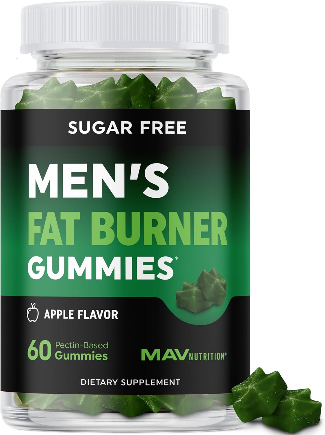Men’s Fat Burner Gummies for Weight Loss | Green Tea, Green Coffee Bean, Garcinia Cambogia & Ketones | Belly Fat Burner for Men Weight Loss Gummies | Apple Flavored, Pectin-Based | 60 Gummies