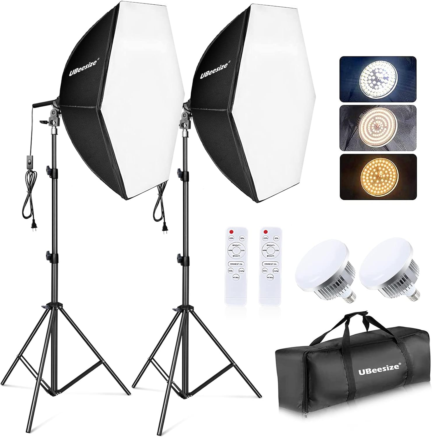 UBeesize Softbox Photography Lighting Kit, Continuous Lighting Kit with 30" x 30" Reflector and 3 Color Temperature 85W 3000K-7500K Bulb, Photo Studio Lighting for Video Recording, Portrait Shooting