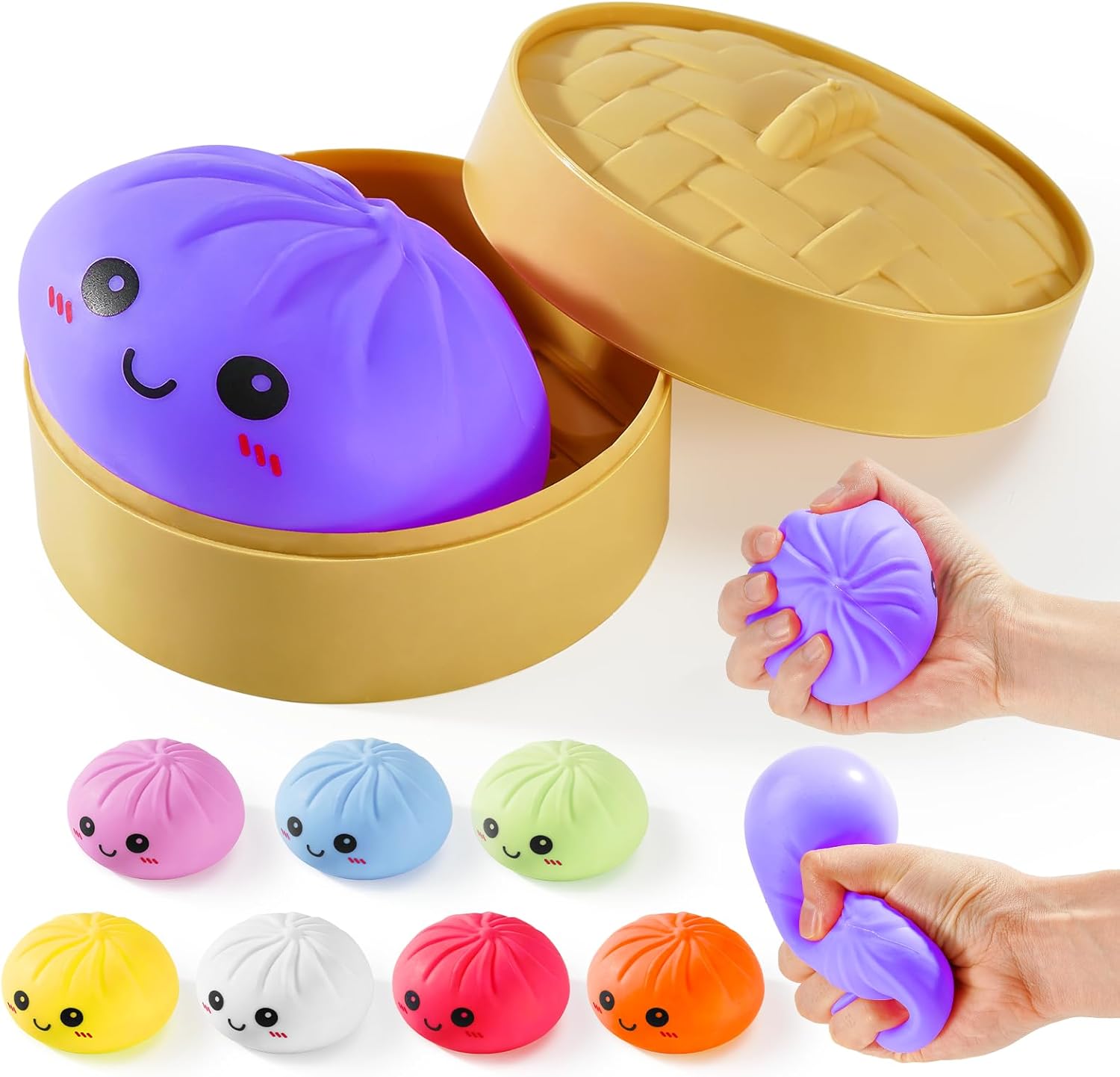 Dumpling Squishy Toys, Giant Dumpling Squishy Mystery Box, Colorful Squishies Dumplings Stress Balls Toy, Stocking Stuffers with Food Steamer Stretchy Desk Toy (Purple)