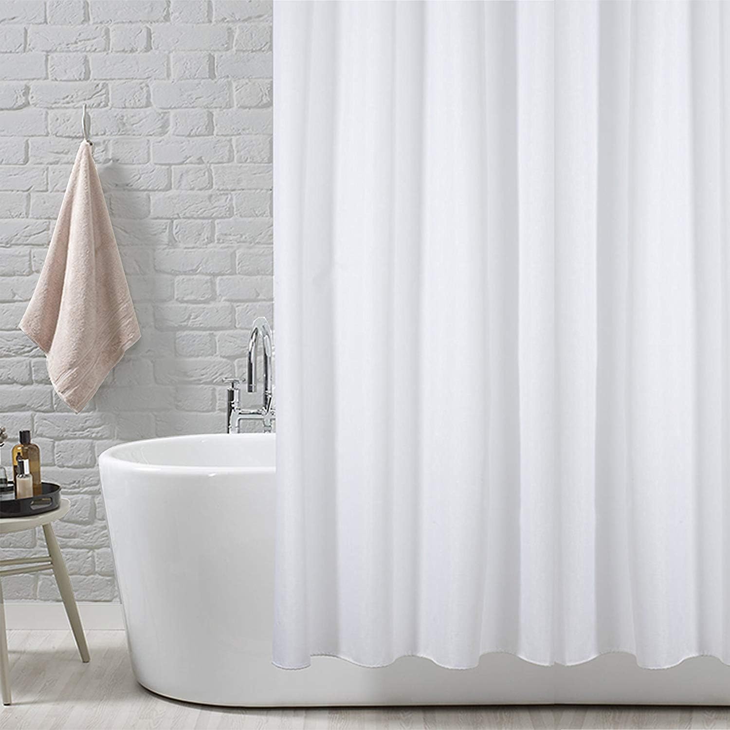 ANSIO Shower Curtain for Bathroom - Mould and Mildew Resistant - Solid White, 180 x 180 cm (71 x 71 Inch) | Water Repellant Fabric | 100% Polyester