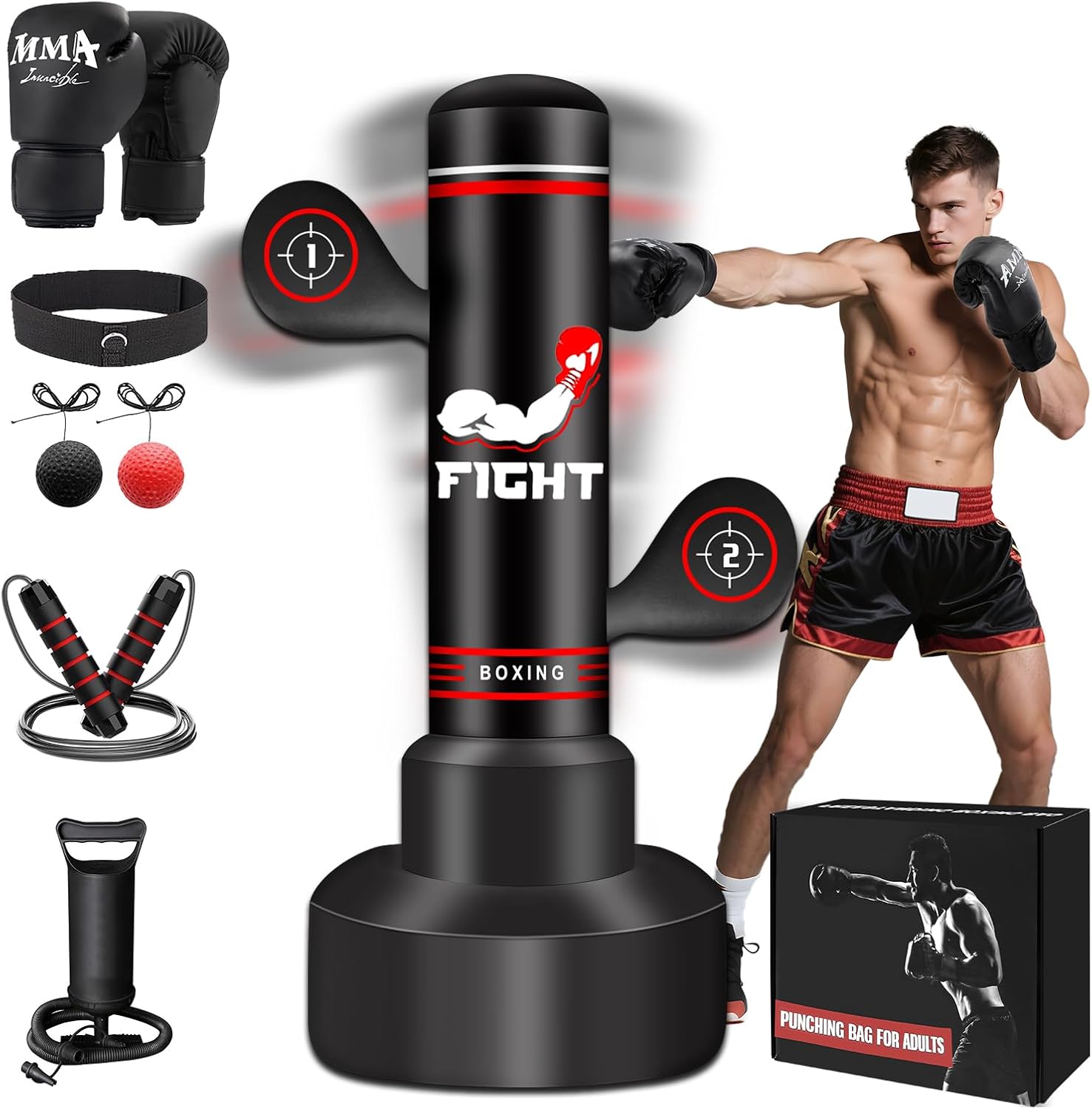 Upgraded Heavy Freestanding Punching Bag for Adults Teens, 70” Standing Punching Bag Kicking Bag Heavy Bag, Women Men Kickboxing Bags for Training MMA Fitness Home Gym