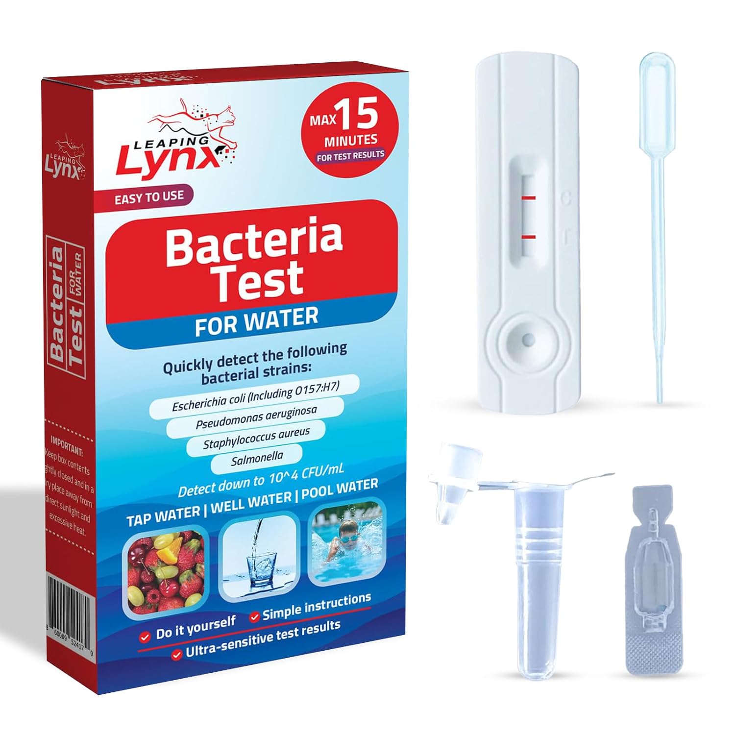 Coliform Bacteria Water Test Kit for Drinking Water, Detects E. coli, Salmonella, & More - Easy Home Water Test with Results in Minutes for Coliform Bacteria in Well Water, Pool Water, Drinking Water