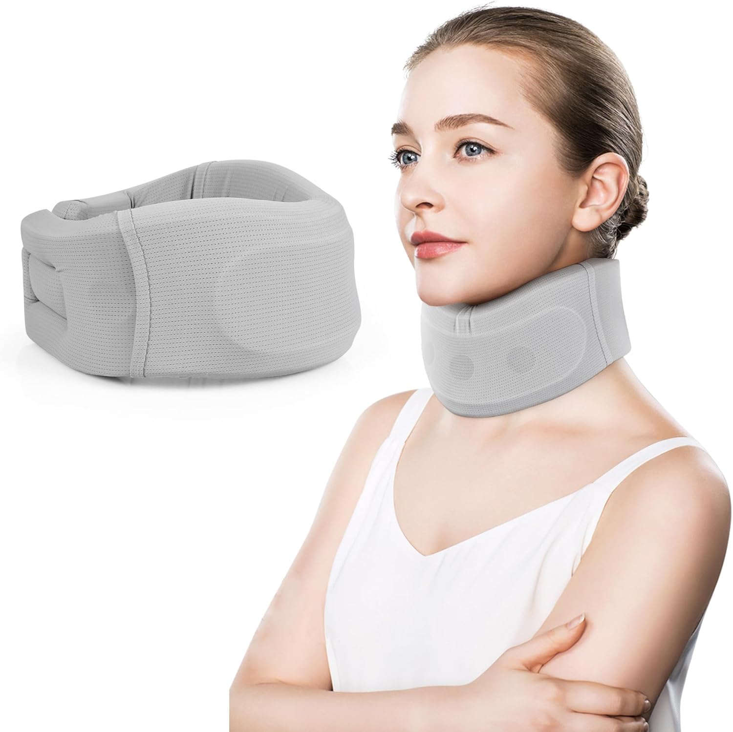 RESTCLOUD Neck Brace for Neck Pain and Support, Neck Support Brace, Adjustable Cervical Collar, Gray, 3.5" Tall, 21.5" Long