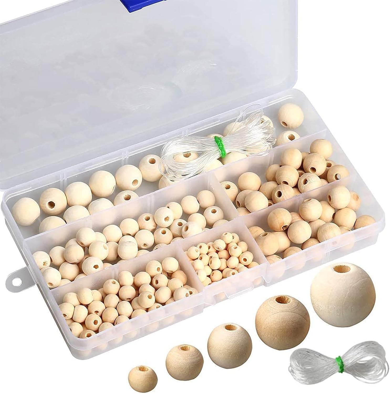 220 Pcs Natural Wooden Beads, Round Wooden Beads with Box for DIY Jewellery Craft Making