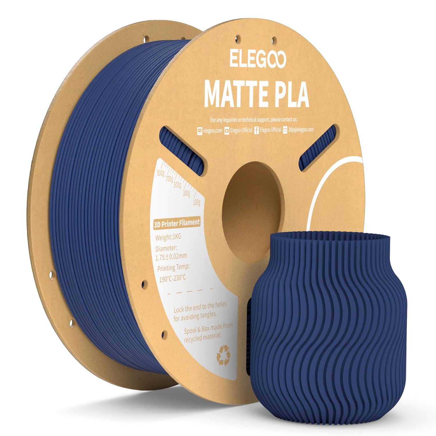 ELEGOO Matte PLA Filament Navy Blue 1KG, 1.75mm 3D Printer Filament Dimensional Accuracy +/- 0.02mm, 1kg Carboard Spool (2.2lbs) for Most FDM 3D Printers