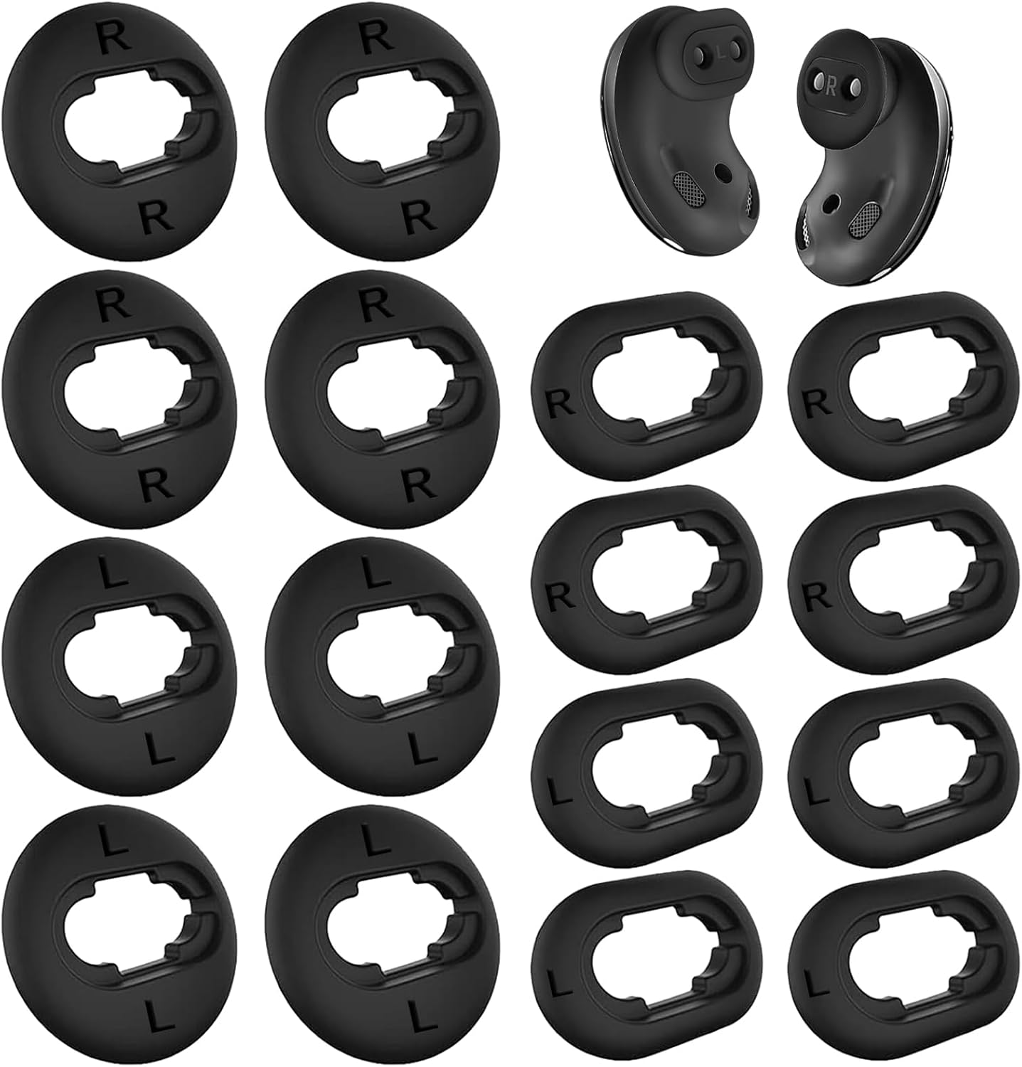 8 Pairs EarBuds Ear Tips, Soft Silicone Anti-Slip Ear Adapter, Black Wireless Bluetooth Headphones Earbuds Sets, Replacement Accessories Compatible with Samsung Galaxy Buds Live Earphones