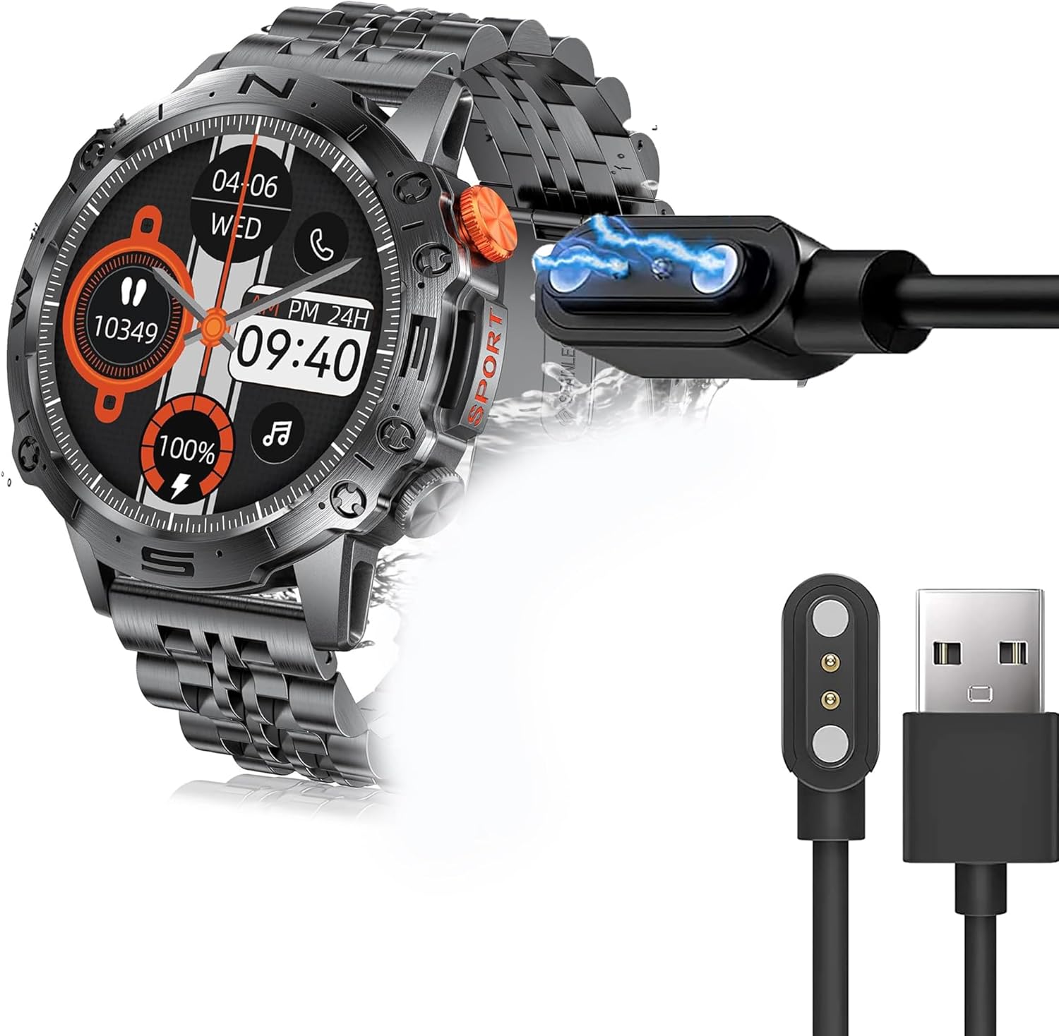 Magnetic USB Charging Cable - Compatible with ESFOE, LIGE ST19, FEELNEVER ST19 and FOXBOX Military Smart Watches - 1.43" AMOLED