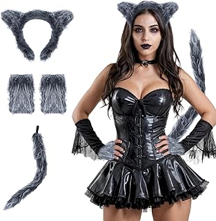 M&G House Werewolf Wolf Costume Set Headband, Gloves, and Tails Halloween Wolf Dress-Up Headband Costume Big Bad Wolf Ears Headband Cosplay Kit