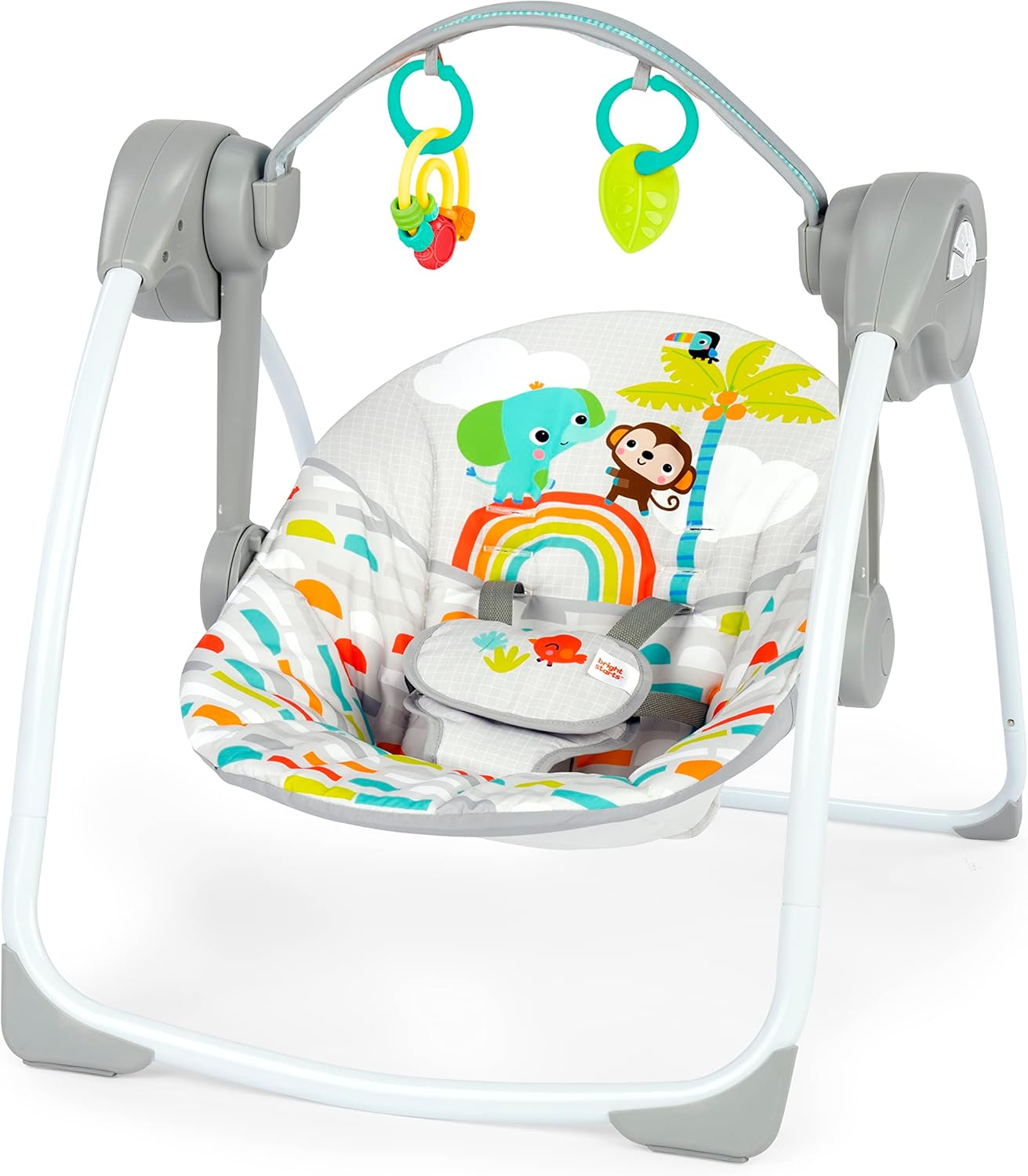 Bright Starts Playful Paradise Portable Compact Automatic Baby Swing with Music, Unisex, Newborn +