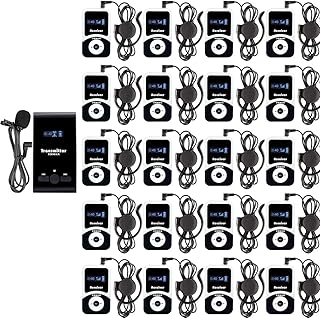 EXMAX ATG-100T 195MHz Wireless Tour Guide Microphone Interpreter Transmitter System Translation Equipment Simultaneous Interpreting for Church Churches Tours Travel(1 Transmitter 20 Receivers)
