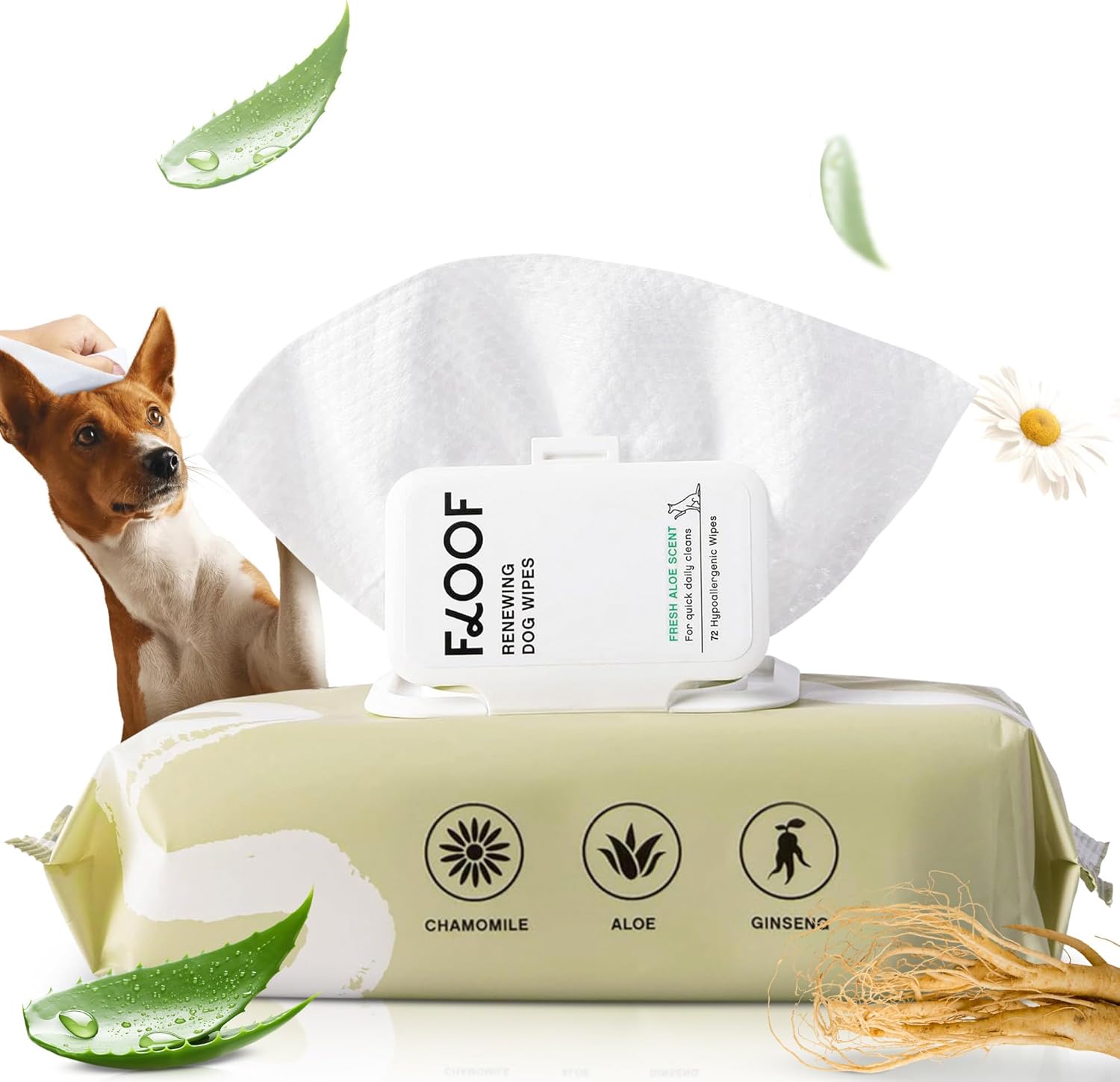 Hypoallergenic Renewing Dog Wipes - Grooming Natural Fresh Aloe Wipes for Paws, Face, Skin, Eyes, Ears, Butt - Perfect for Puppy & Adult Dogs - Vet Dermatologist Formulated - Extra Thick (72 Count)