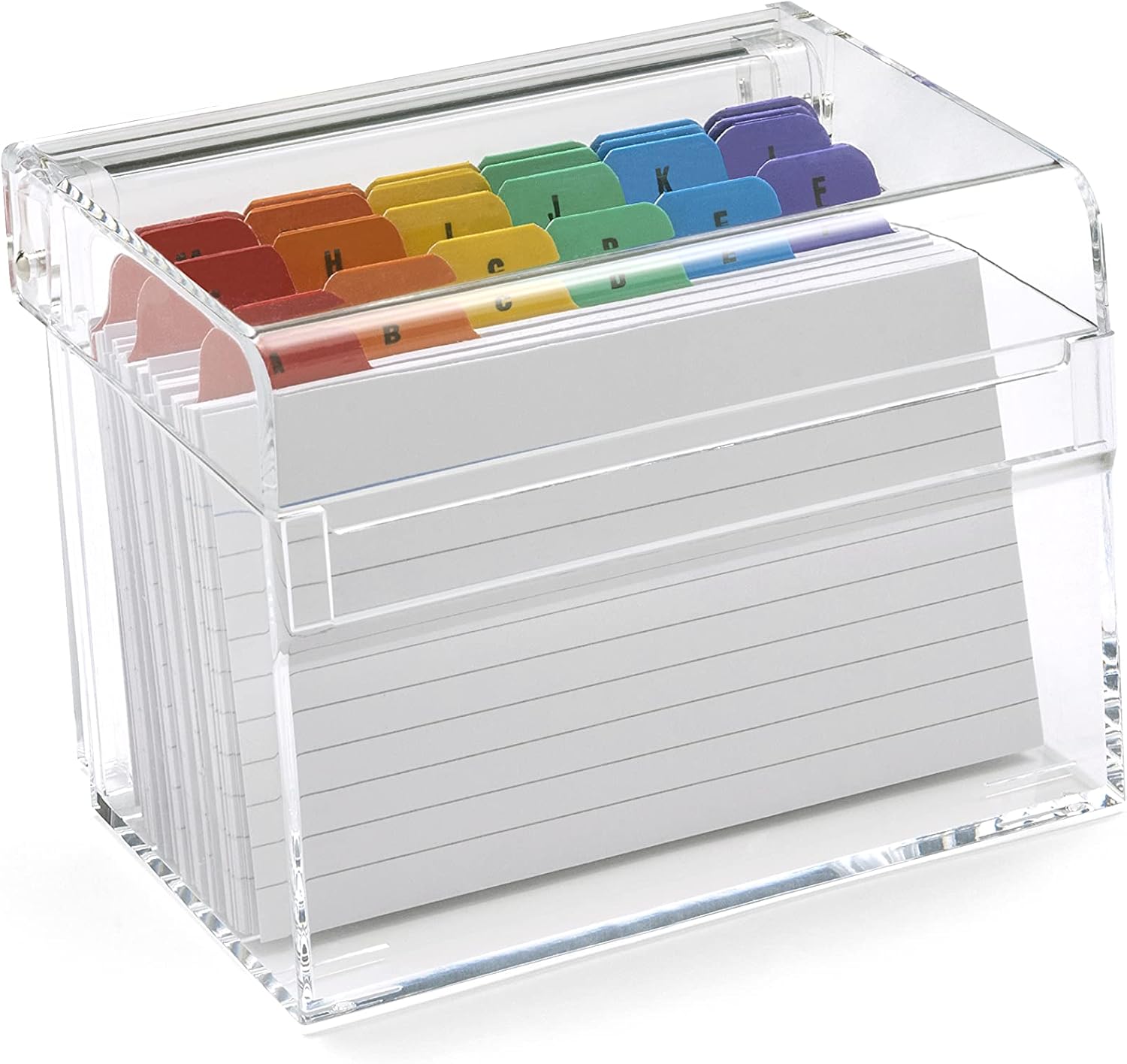 OSCO Clear Acrylic Index Box | Small | A to Z Divider Tabs | 100 Lined Note Cards Included (5" X 3") | Ruled Revision Flash Cards | Recipe Notes | Contacts Filing | Fits Cards 127 x 76 mm