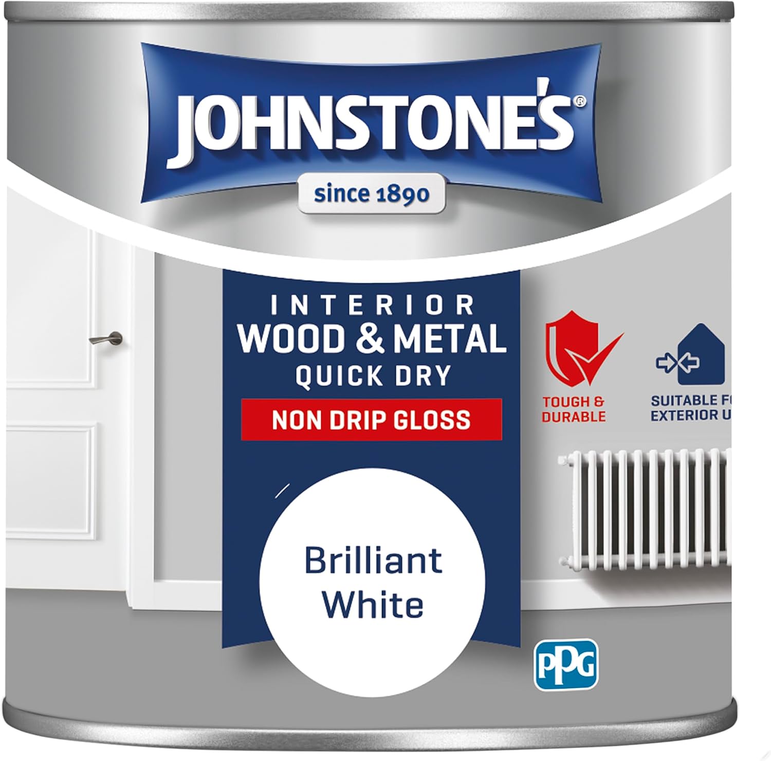 Johnstone's - Wood & Metal Paint - Gloss Finish - White - 250ml - Water Based - Non Drip & Quick Drying - Radiator Paint - Low Odour - Dry in 1-2 Hours - 8m2 Coverage per Litre
