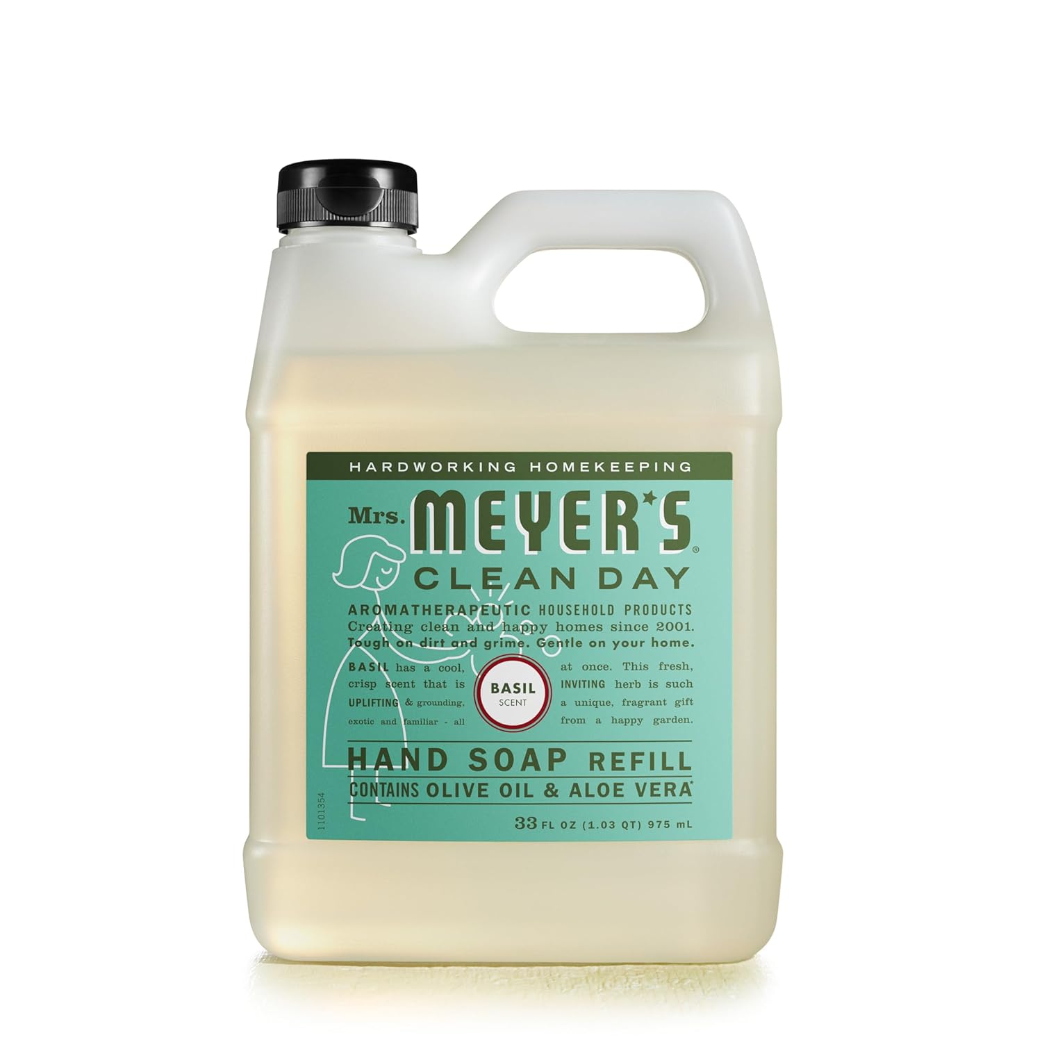 MRS. MEYER'S CLEAN DAY Hand Soap Refill, Made with Essential Oils, Biodegradable Formula, Basil, 33 fl. oz