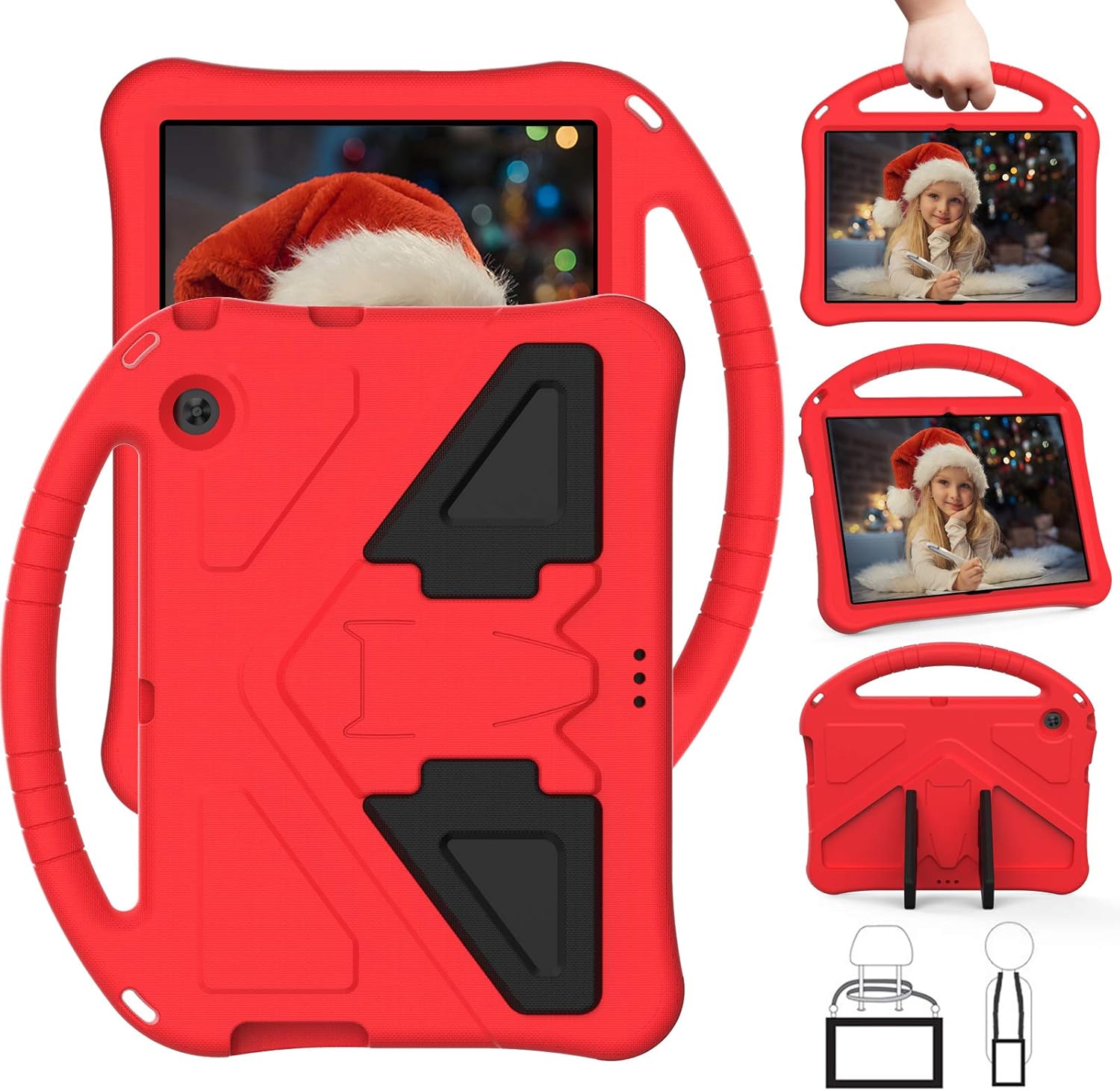 Tablet Case For Huawei MediaPad T3 10 9.6" Kids Friendly Lightweight Shockproof Cover with Handle Stand Tablet Red