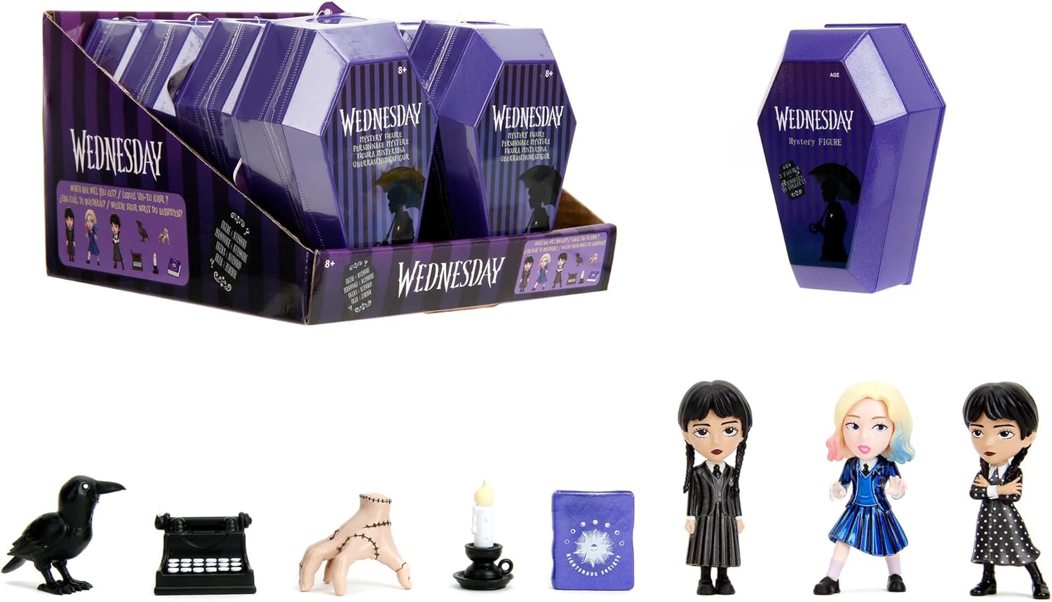 Jada WEDNESDAY 2.5 INCH COFFIN DELUXE BLIND BOX, Display,collect and play toys for Kids and Adults