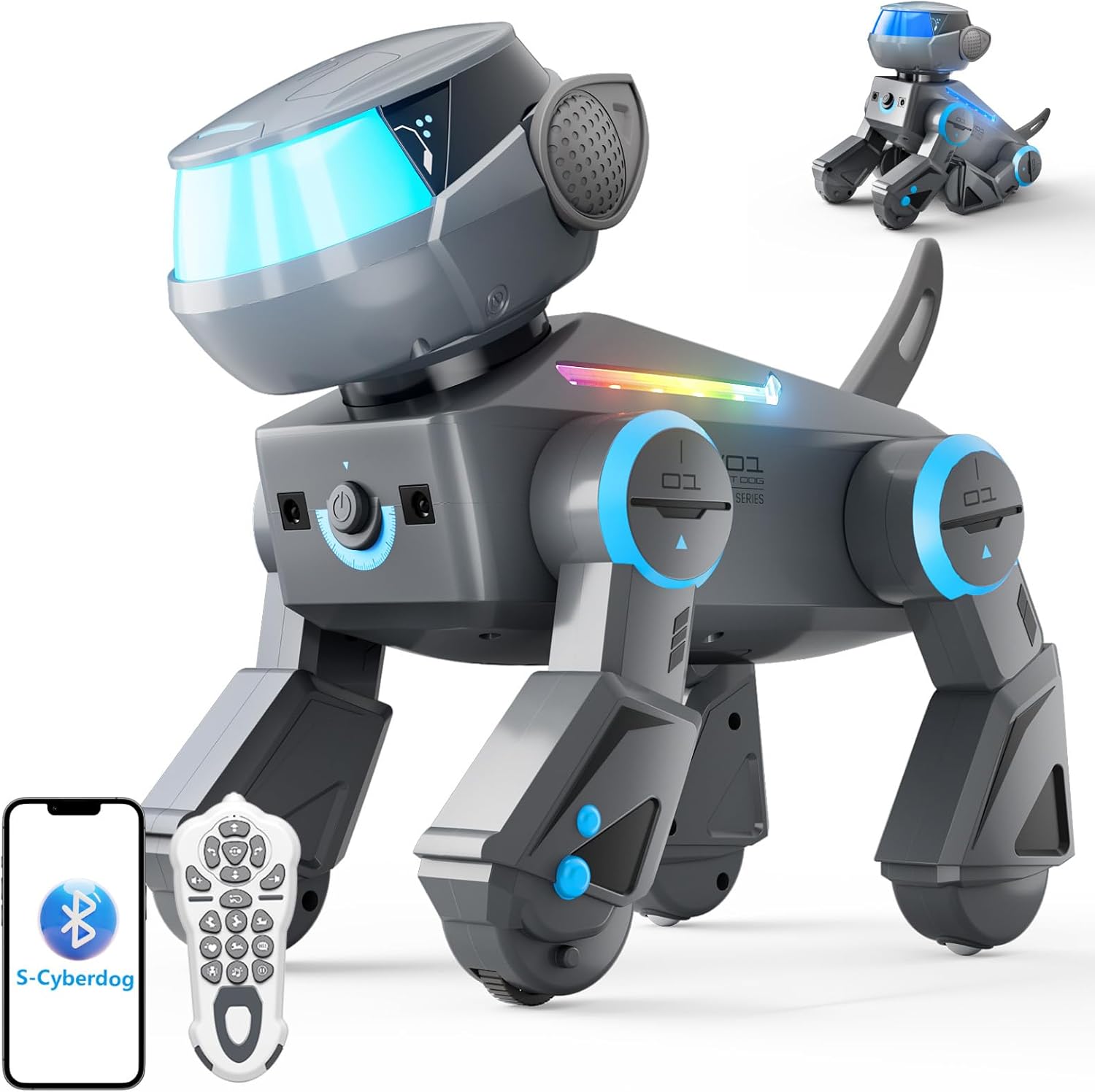 VATOS Remote Control Robot Dog for Kids, Smart Programmable Robotic Dog with Bluetooth and Multi-Color LED Eyes,Singing Dancing Rechargeable Interactive Robot Puppy Toy Gift for Kids Ages 3-8,Grey