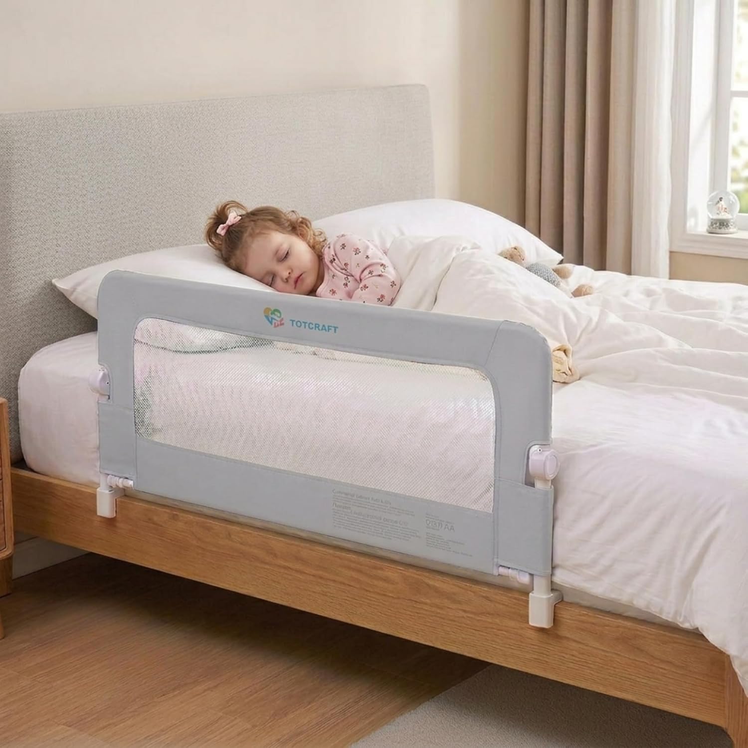 TotCraft Bed Safety Rails for Toddlers - Bed Rail Guard for Queen, King, Full Szie, Twin Mattress Bed (White, 35.5W*23.5H Inch (Regular Extra Tall))