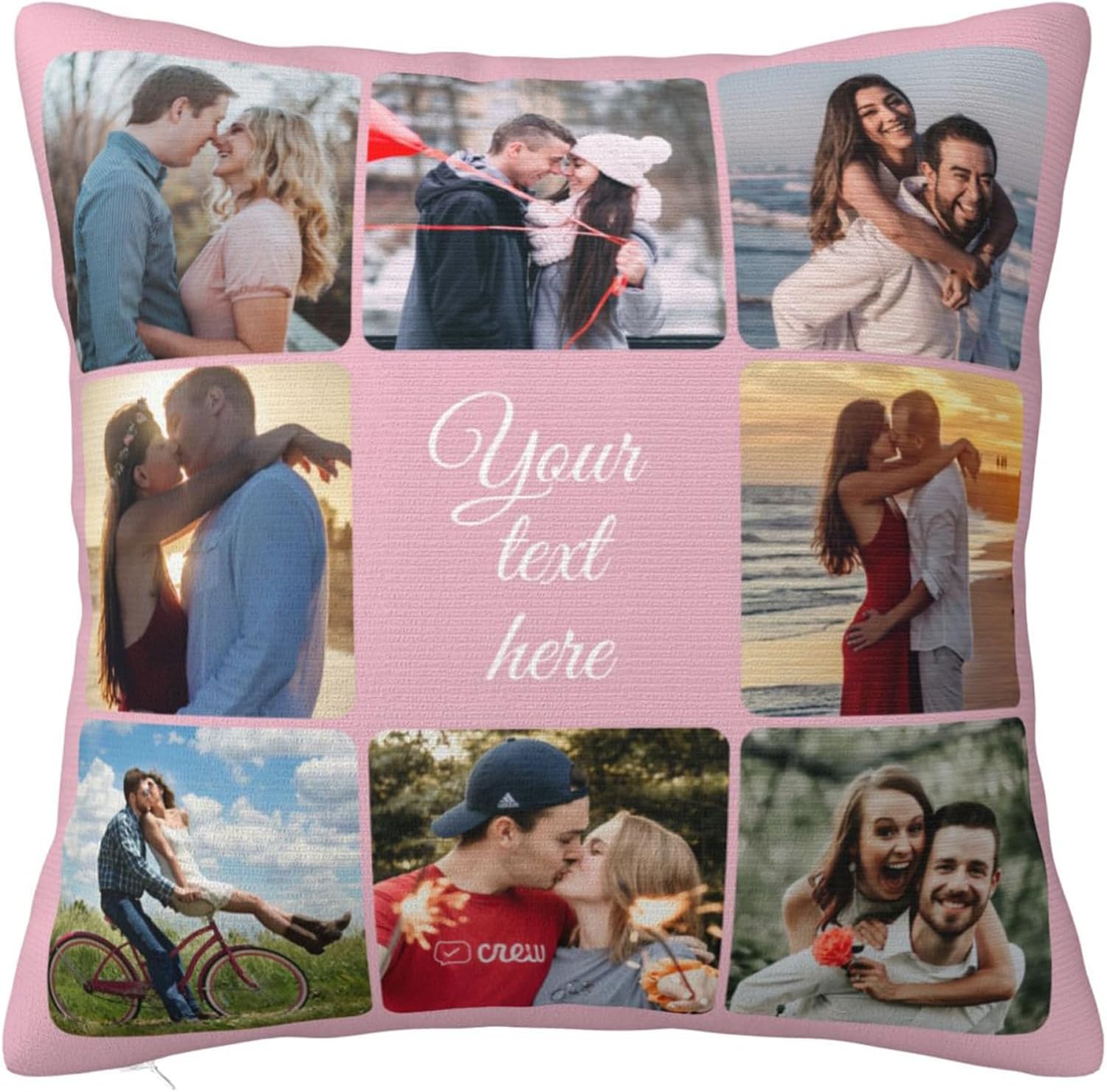 Personalised Cushion Cover with Picture Text, Custom Photo Pillow case Sofa Home Décor Custom Gift Birthday Wedding Keepsake Anniversary Christma (8 photos-text mid)