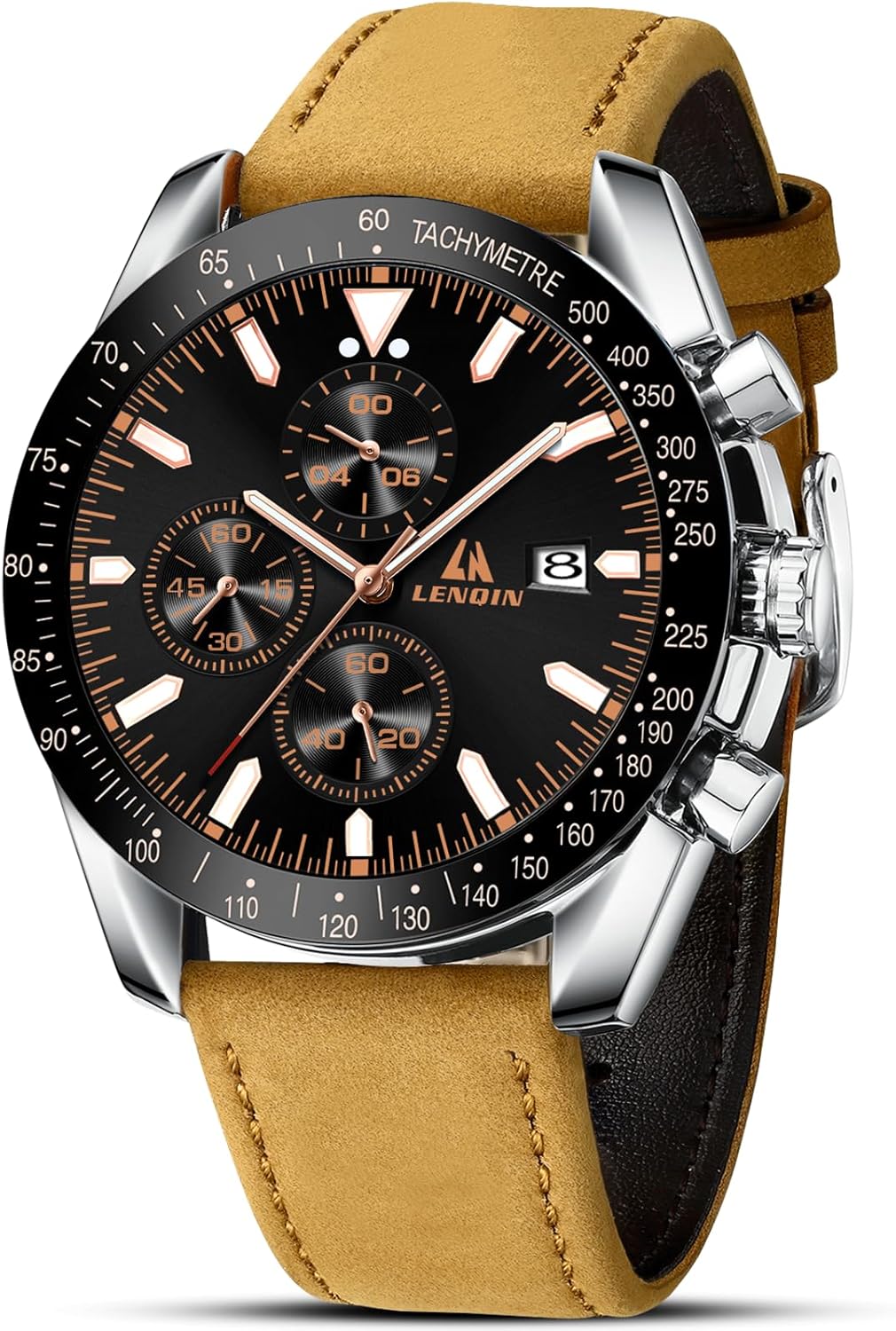 LN LENQIN Mens Watches Chronograph Watches for Men Analog Quartz Watch Waterproof Luminous Men's Wrist Watches Fashion Business Designer Watch Leather Band Gift for Men