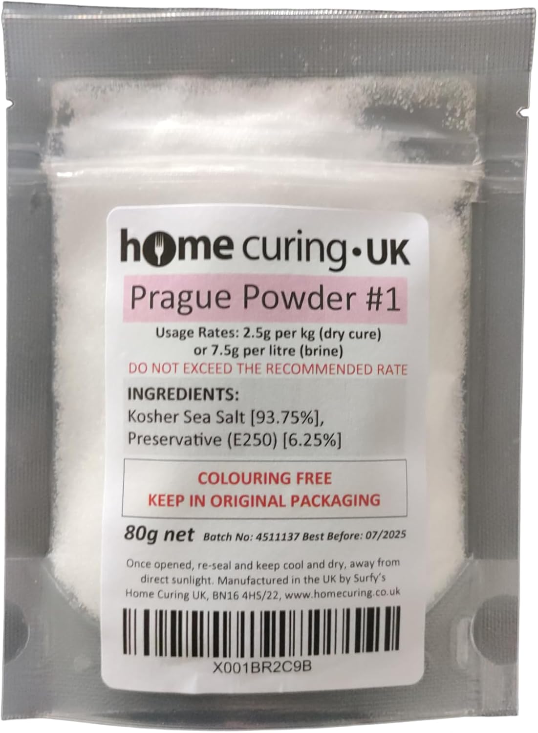 Surfy's Prague Powder #1 Instacure No.1 Pink Curing Salt (80g) - Colouring Free