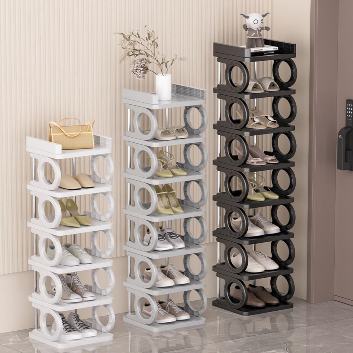 Multibao 10-Tier Shoe Rack Storage Shelf Adjustable Tall Space Saving Shoe Stand Home Footwear Stackable Organiser for Slim Narrow Space Closet Entryway Hallway (Black)