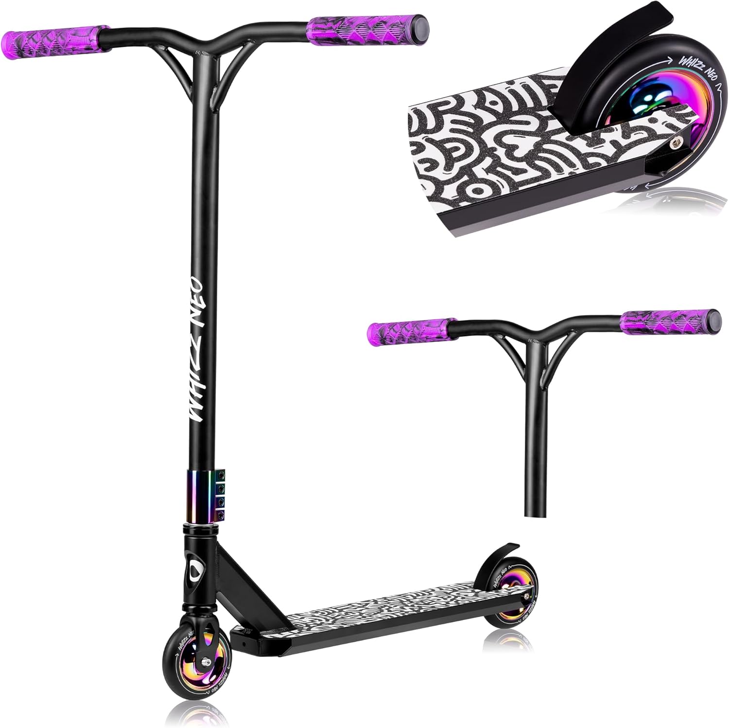 lionelo WHIZZ NEO Stunt Scooter, ABEC-9 Ball Bearings, Aluminium Deck, HIC Compression System, 110 mm Wheels, Wide T-Tube Handlebars, Flex Fender MN Steel Brake, Unique Design
