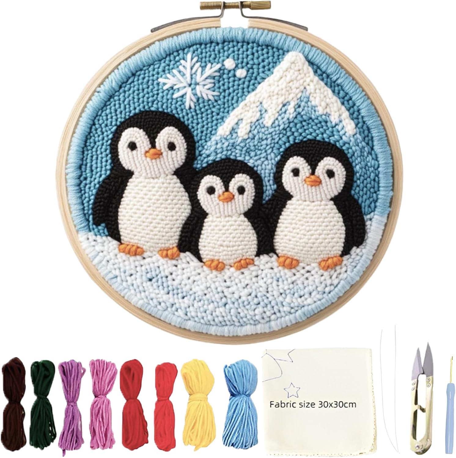 Punch Needle Kit, Punch Needle Kit for Beginners, Three Little Penguins Complete Embroidery Starter Kit with Ideal for Home Crafts and Gift Giving