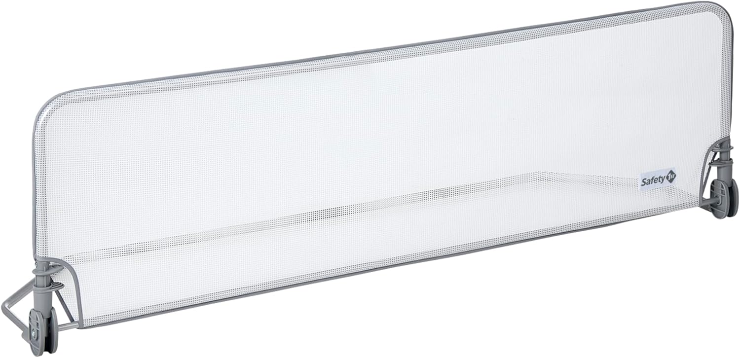 Safety 1st Extra Large Bed Rail 150cm, Bed Guard for Toddler Bed, 18 Months – 5 Years, Toddler Bed Rail, Easy to Install, Mesh Fabric, Automatic Lock, Easy to Clean, Grey & White