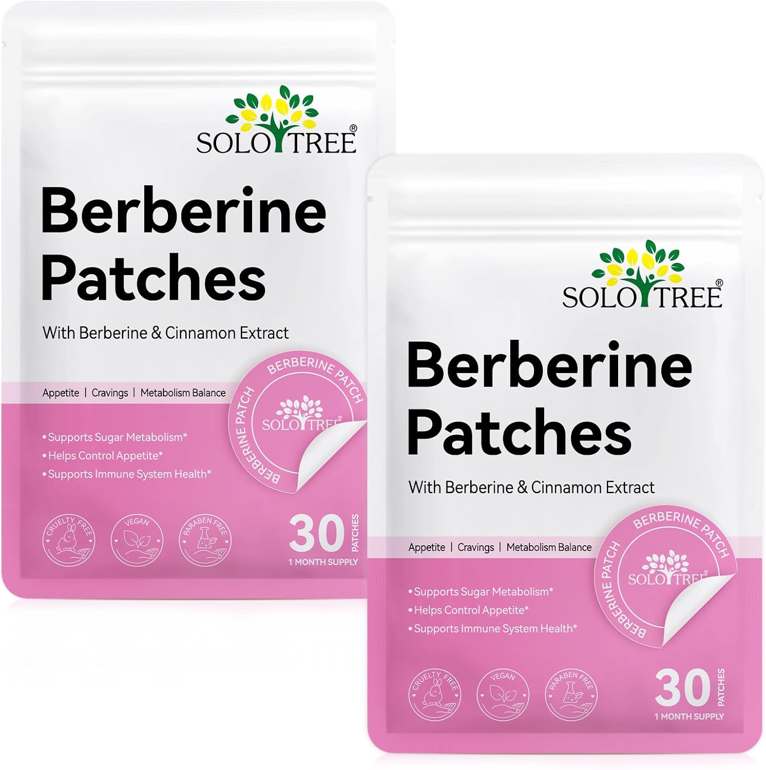 Berberine Patches Healthy Shape Support, Botanical Plant-Based Formula with Berberine, Chromium - 30 Vegan Patches (60PCS)
