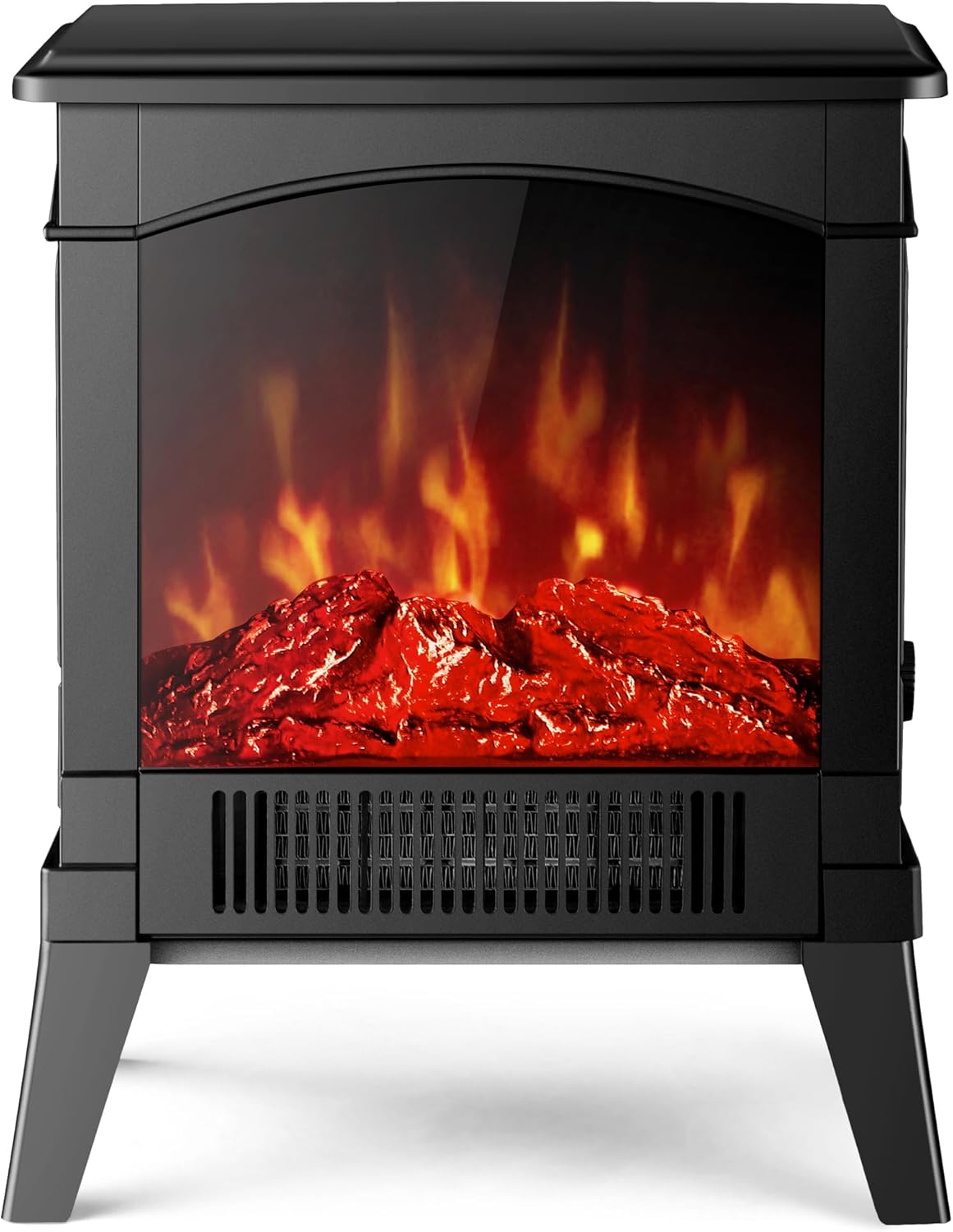 NETTA Stove Heater Electric Fireplace With Fire Flame Effect, Safety Tip Over Switch, Freestanding Portable Electric Log Wood Burner Effect
