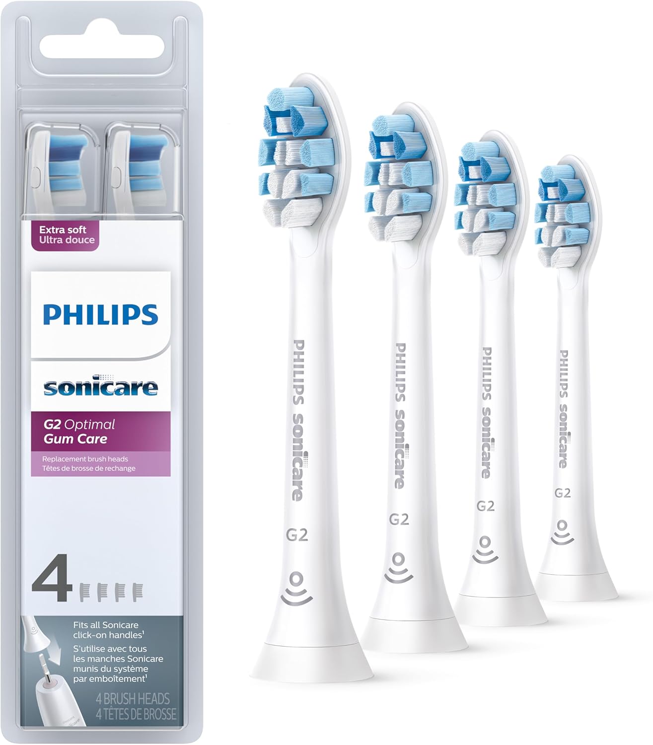 Philips Sonicare Optimal Gum Care Replacement Toothbrush Heads, HX9034/65, BrushSync™ Technology, White 4-pk