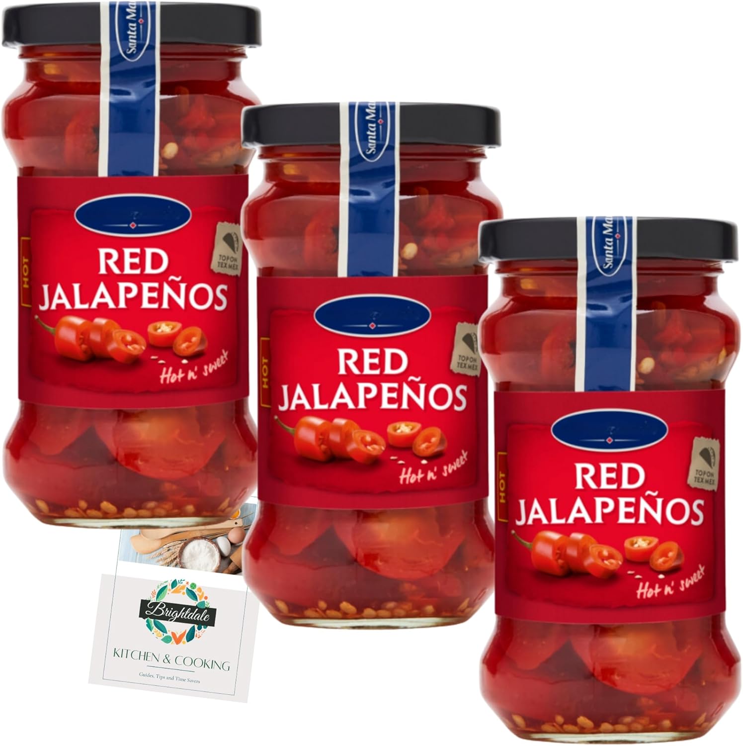 Jarred Jalapenos Bundle with Santa Maria Red Jalapenos 200g 3 Pack + Brightdale Kitchen Booklet