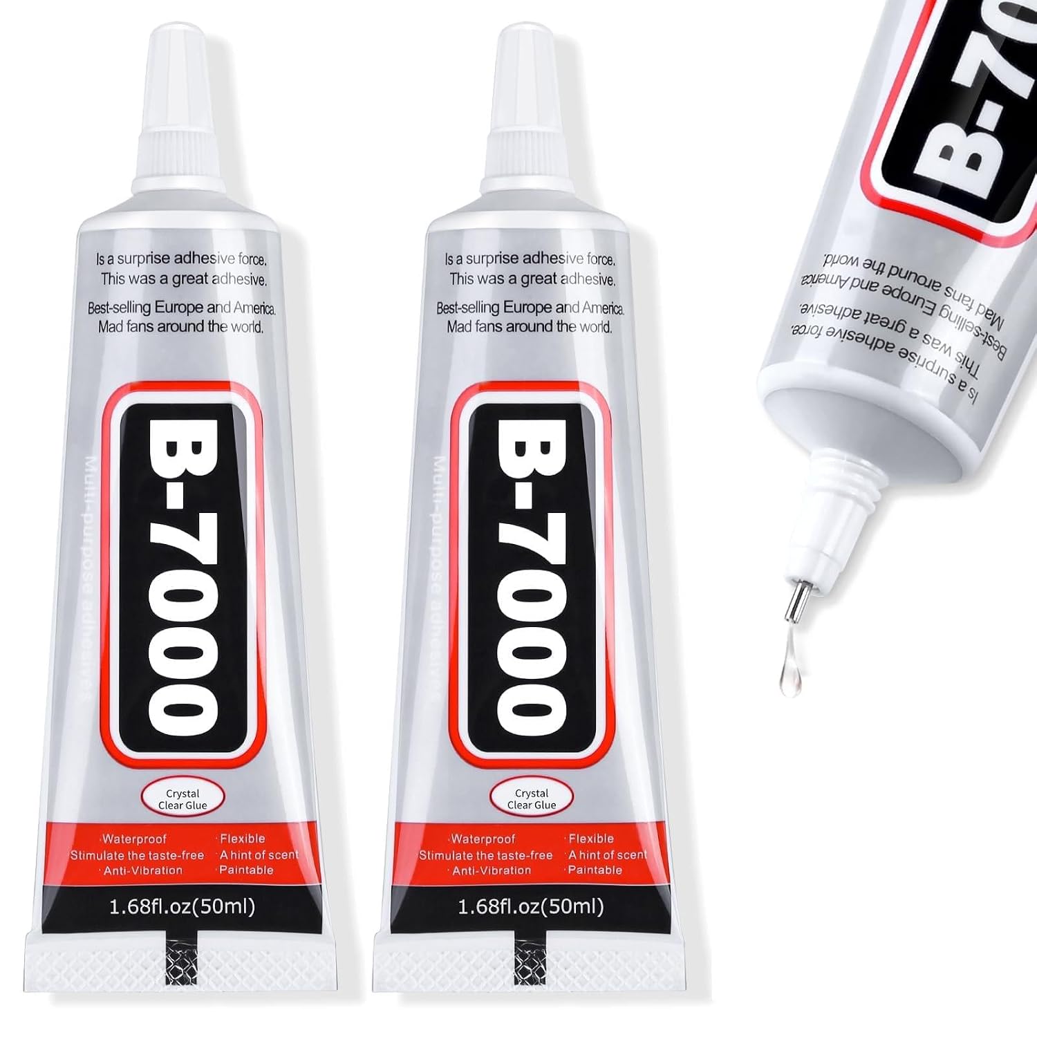 Cruzix B-7000 Super Adhesive Glue, Industrial Strength B7000 Glues Paste for Rhinestones Crafts, Clothes Shoes, Fabric, Jewelry Making, Cell Phones, Tablet, Wood, Rubber, Leather (2x50 ml/1.68 oz)