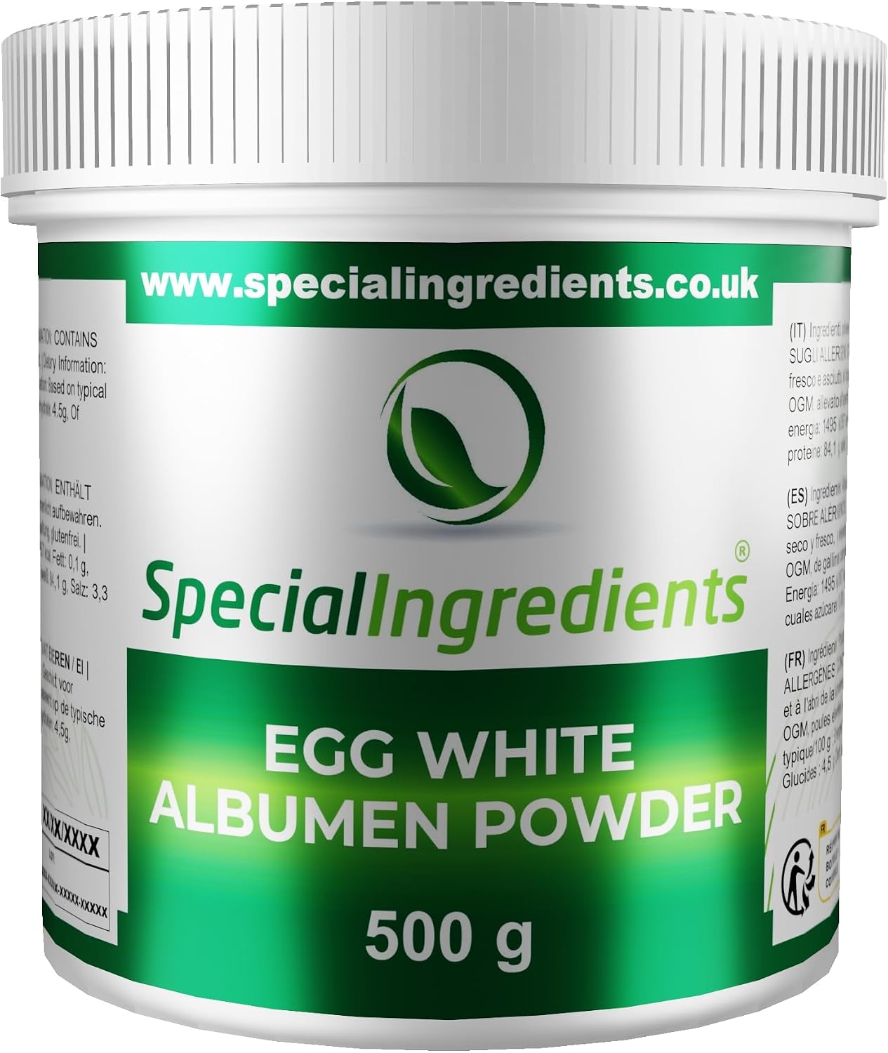 Special Ingredients Egg White Albumen Powder 500g Premium Quality Free Range Suitable for Vegetarians, Non-GMO, Gluten Free – Recyclable Plastic Container