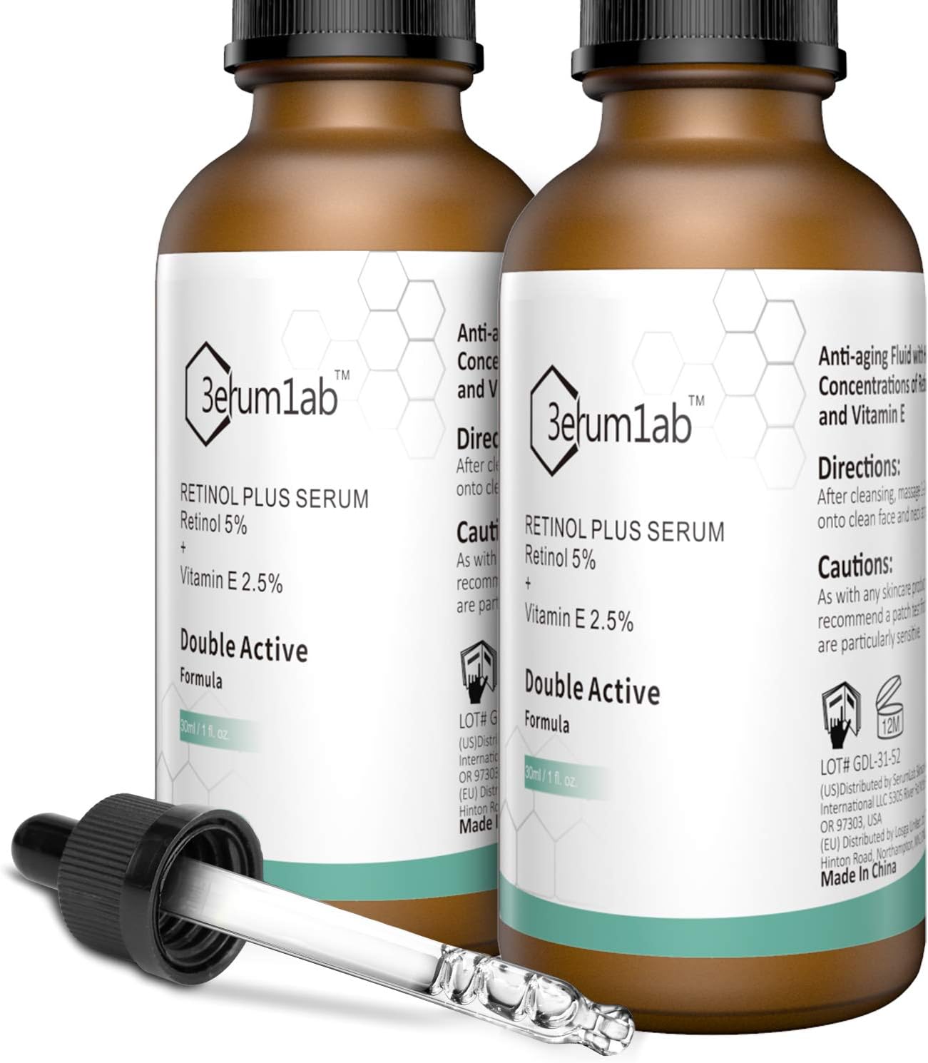 Retinol Serum High Strength for Face and Skin, Unique Double Active Ingredients of Retinol & Vitamin E, Synthetic Effect to Reduce Wrinkle, and Dark Circle (Pack of 2)