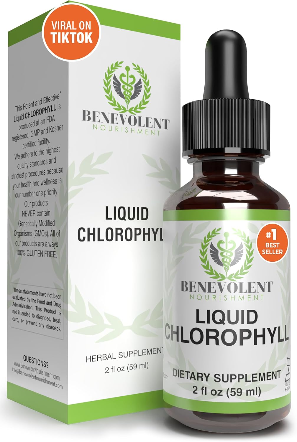 Benevolent Chlorophyll Liquid Drops – Chlorophyll Drops for Detox & Immune Support, Internal Deodorizer & Skin Health Supplement – Non-GMO, Natural Mint Flavor, 4 Month Supply