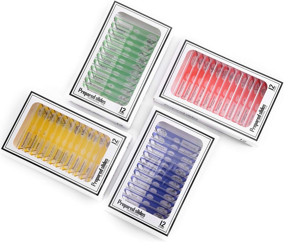 Cainda Plastic Prepared Microscope Slides for Kids, 48pcs Animals Insects Plants Flowers Sample Microscope Slides with Specimens for Students Adult Biology Science Programs
