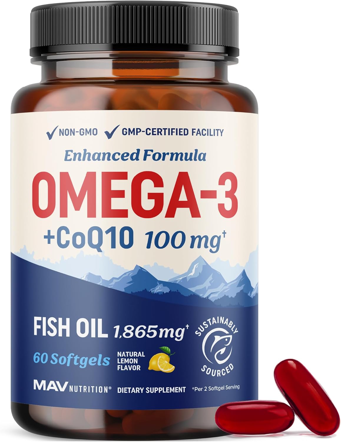 Omega 3 Fish Oil + Co Q10 | 1305MG Omega-3 with CoQ10 100MG for Heart Health, Cellular Energy, and Antioxidant Support | Co Q 10 + Omega3 | Coenzyme Q10 Fish Oil Supplements | Non-GMO | 60 Ct