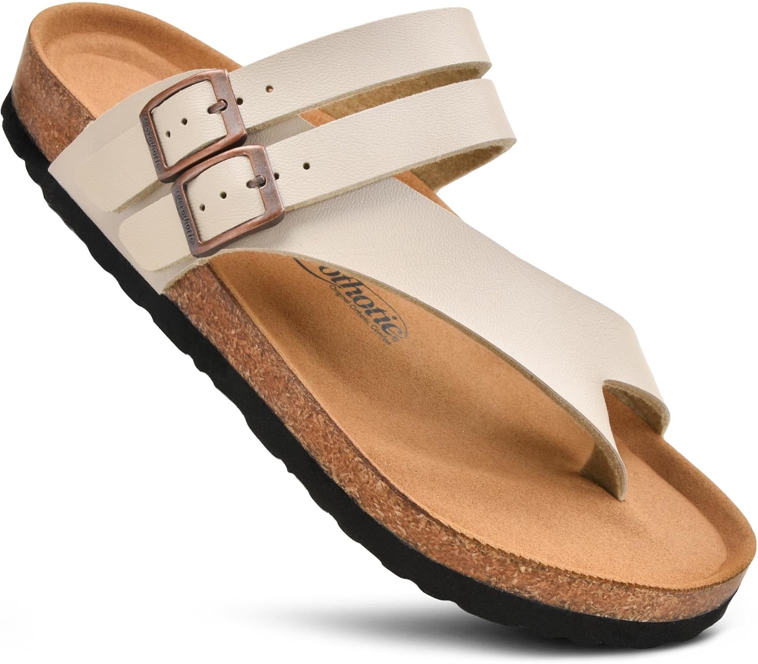 AEROTHOTIC Womens Strappy Slip-On Modern Memory Foam Cushion Footbed Outdoor Adjustable Buckle Cork Footbed Slides for Sandals with Comfortable Arch Support