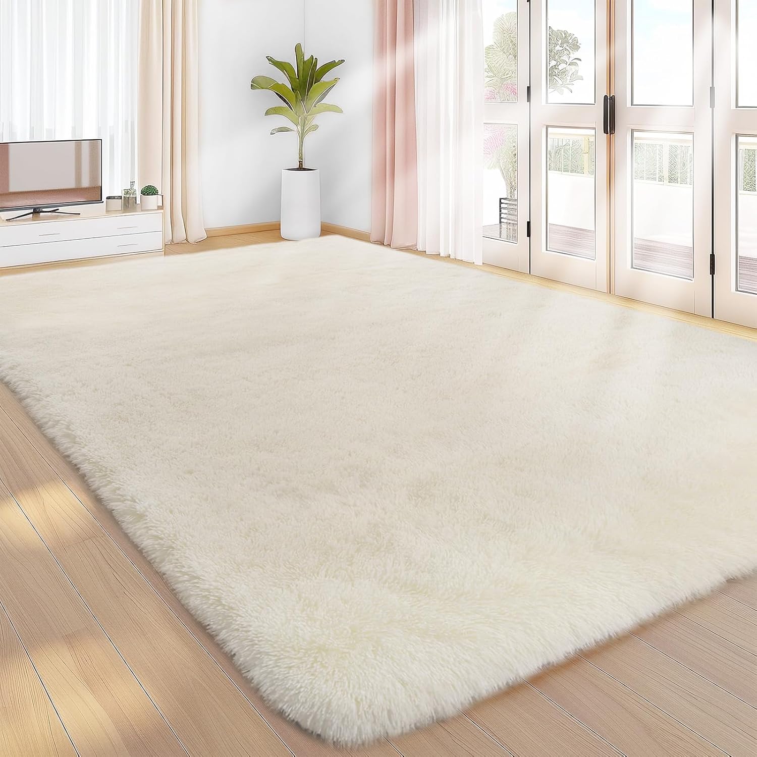 Sour Lemon Rugs Living Room 140x200cm, Cream Area Rugs for Bedroom, Washable Anti Slip Extra Large Shaggy Soft Rug Fluffy Modern Floor Carpets Mat Beside Carpet for Kids Living Room