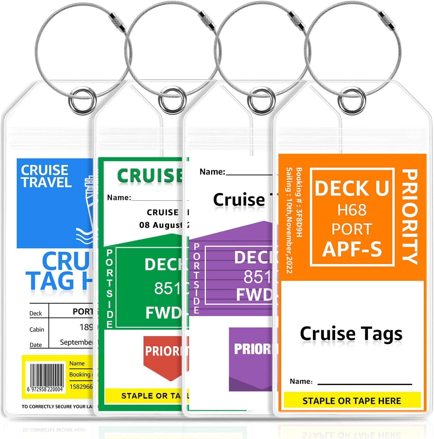Premium Cruise Luggage Tag Holder for Carnival, NCL, Princess, MSC Cruise Ship Essentials Must Haves in 2025-2026, Clear Wide Plastic Cruise Travel Essentials Tags Waterproof by GOSGOON1E (4 Pack)