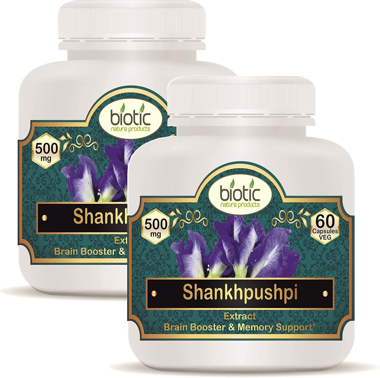 Biotic Shankhpushpi Capsules Extract 500mg - 120 Veg Capsules (Pack of 2)
