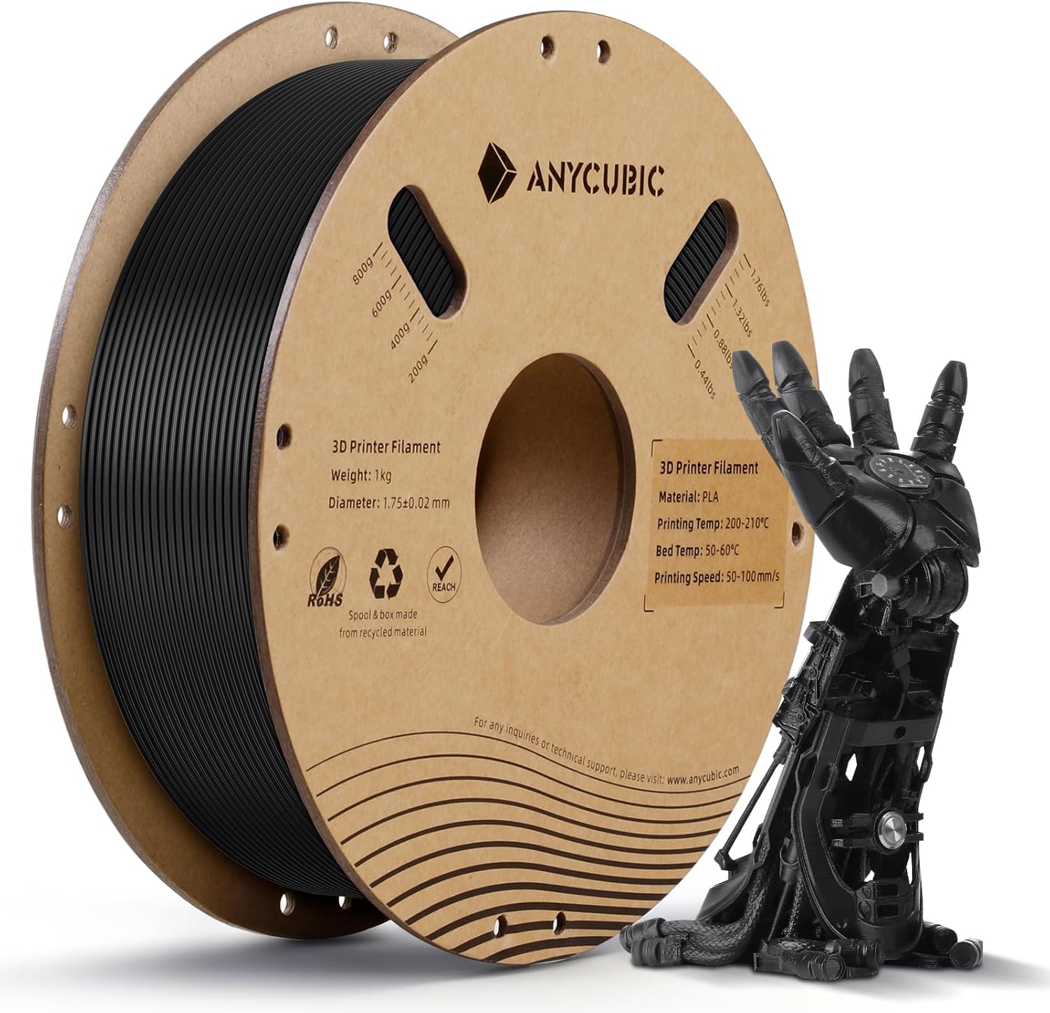 ANYCUBIC PLA Filament 1.75mm, 3D Printer Filament, Dimensional Accuracy +/- 0.02mm, 1KG Spool